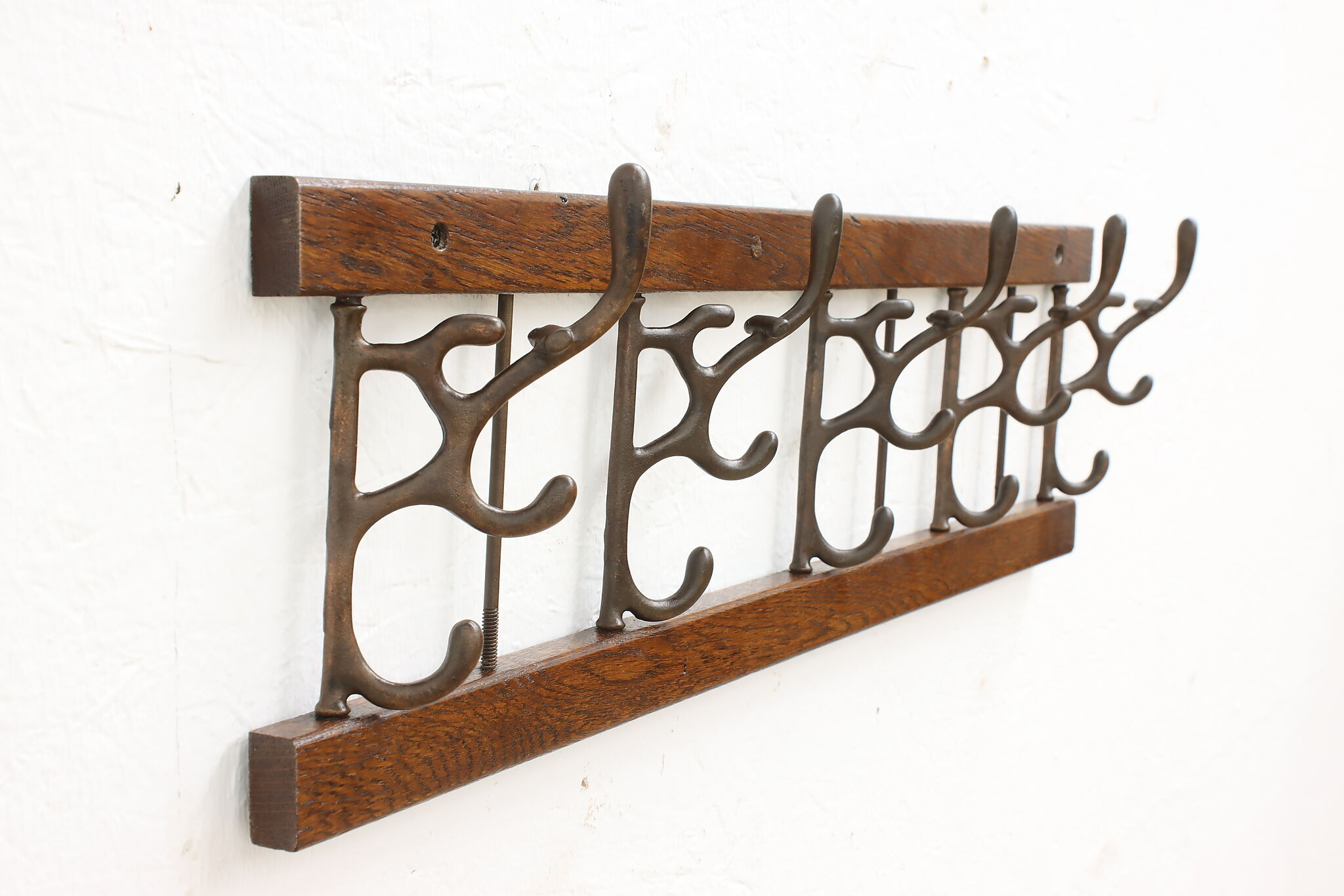 Rustic Farmhouse 1895 Cast Iron Double Coat Hook with Four