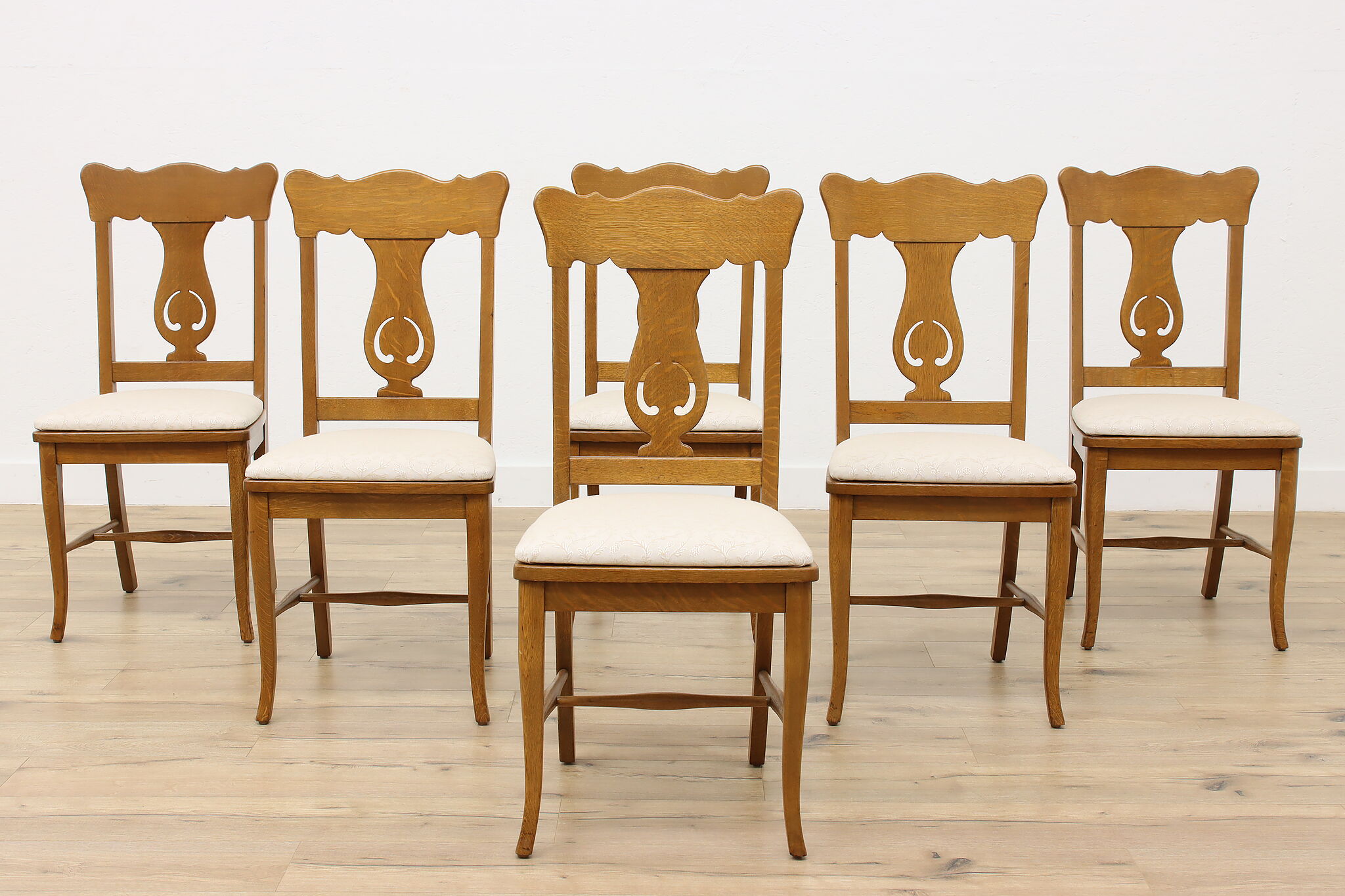 Set 6 Antique Carved Oak Dining Chairs New Upholstery