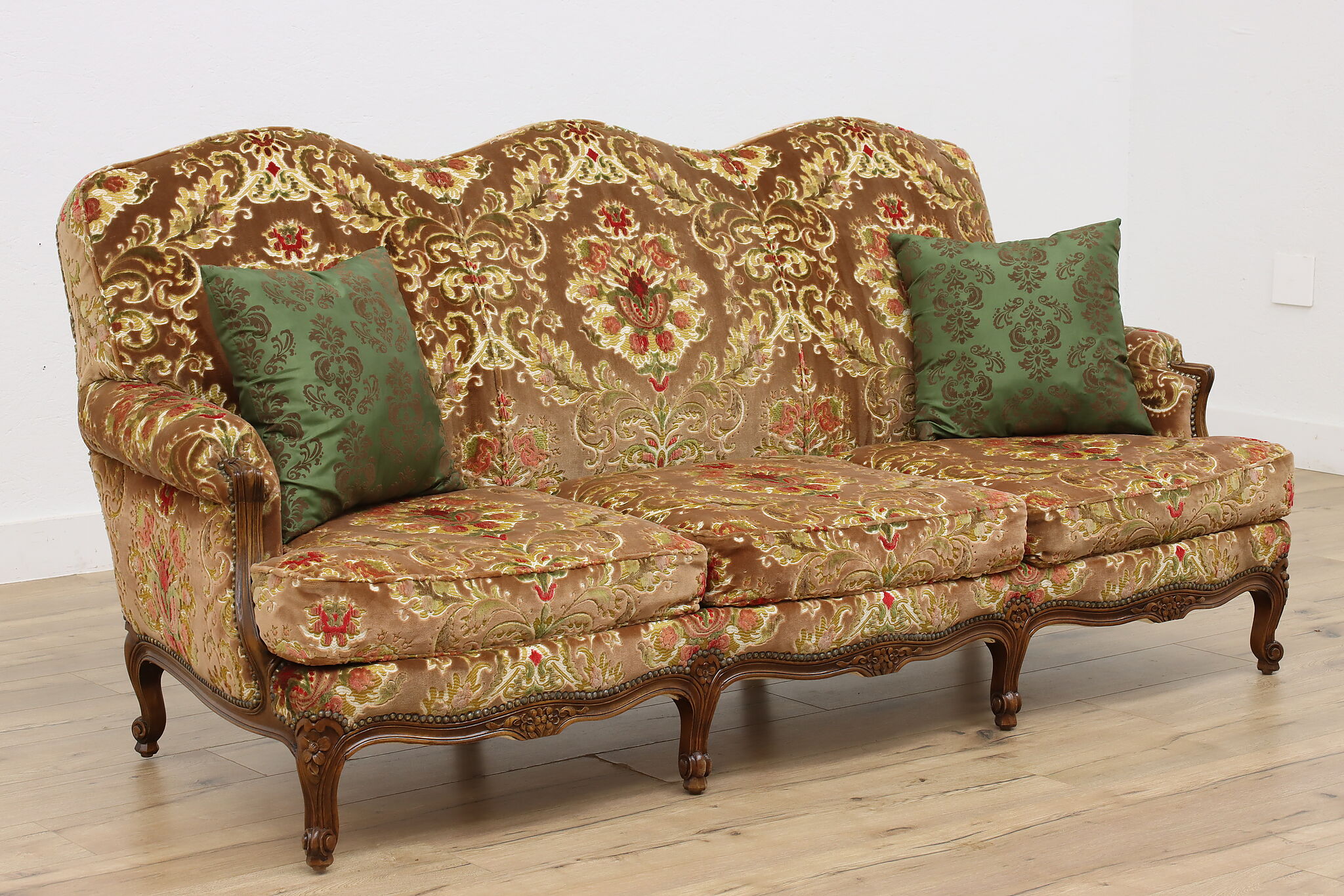 French Vintage Cut Velvet Couch or Sofa Carved Flowers 48141