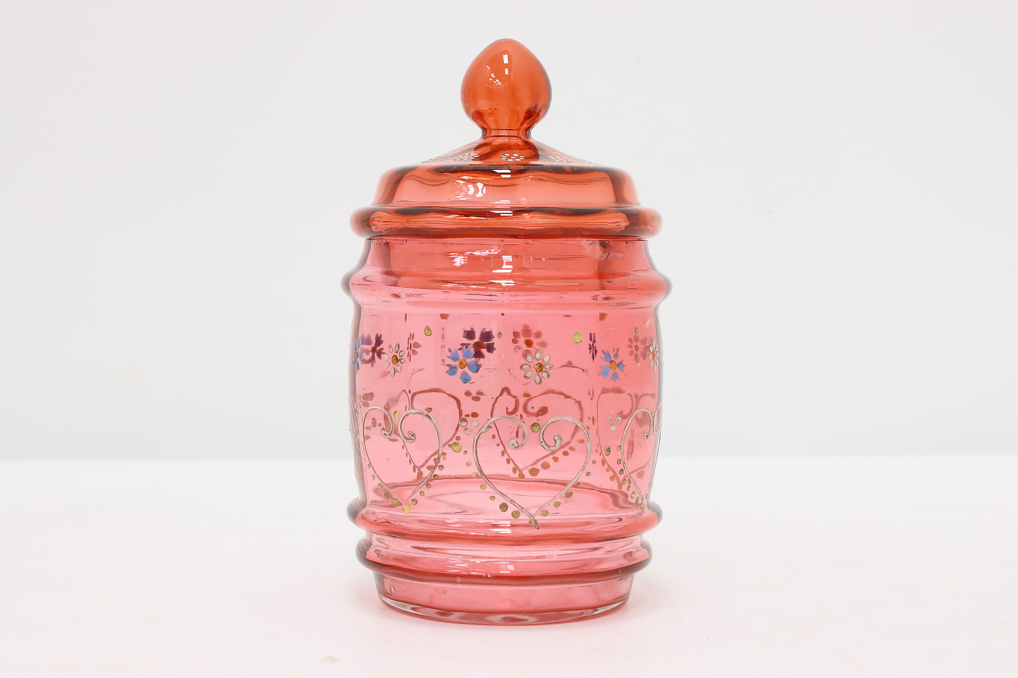 Pink Glass Mini Cookie Jar W/ Lid Depression Style, Vintage