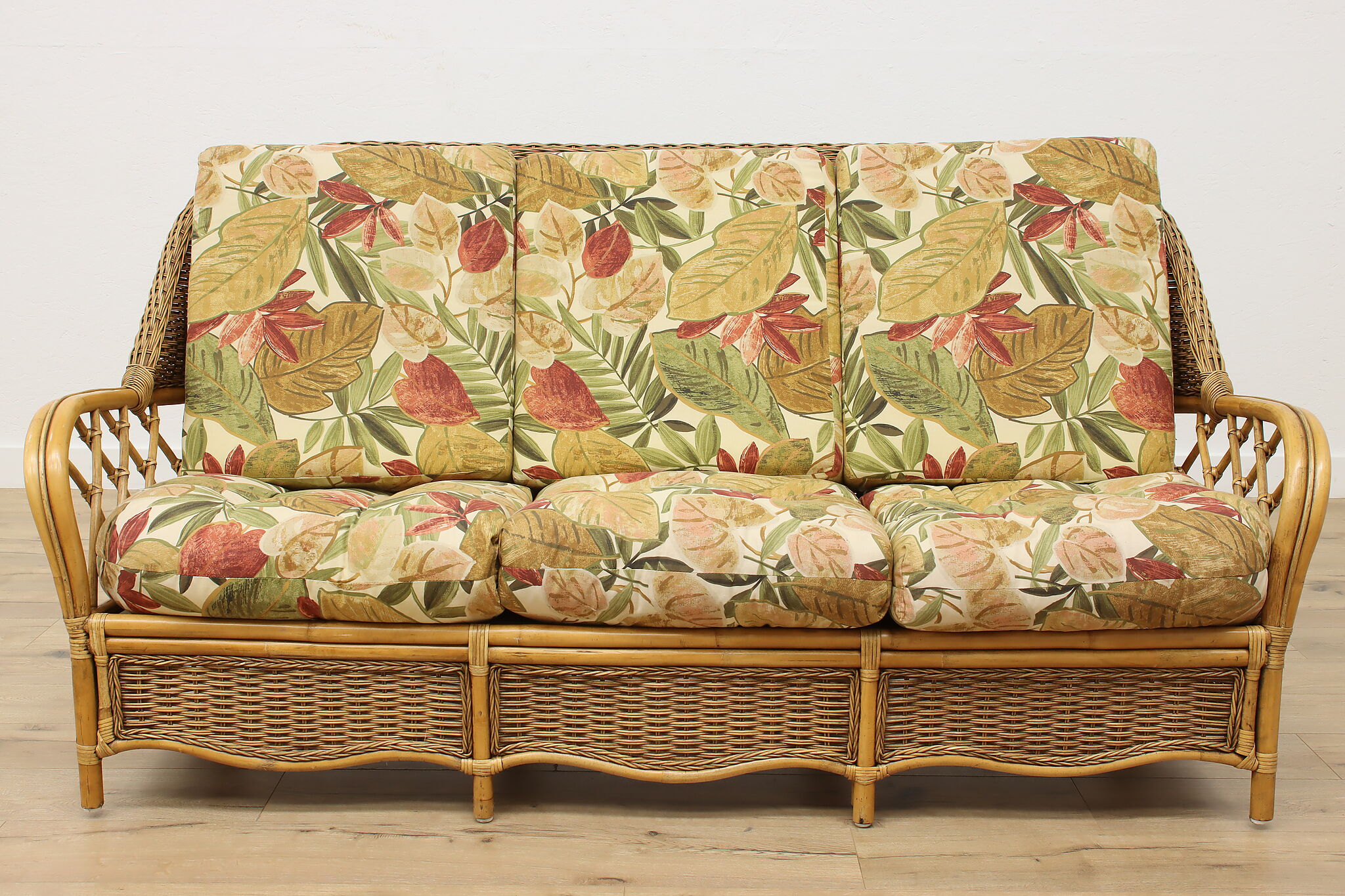 Patio Sunroom Upholstered Wicker Sofa