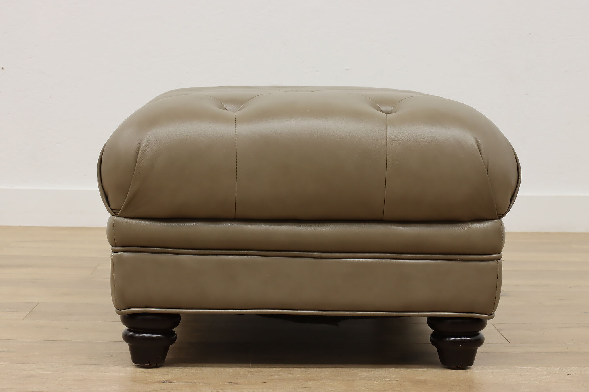 Traditional Tufted Grey Leather Ottoman Bench Martha Stewart