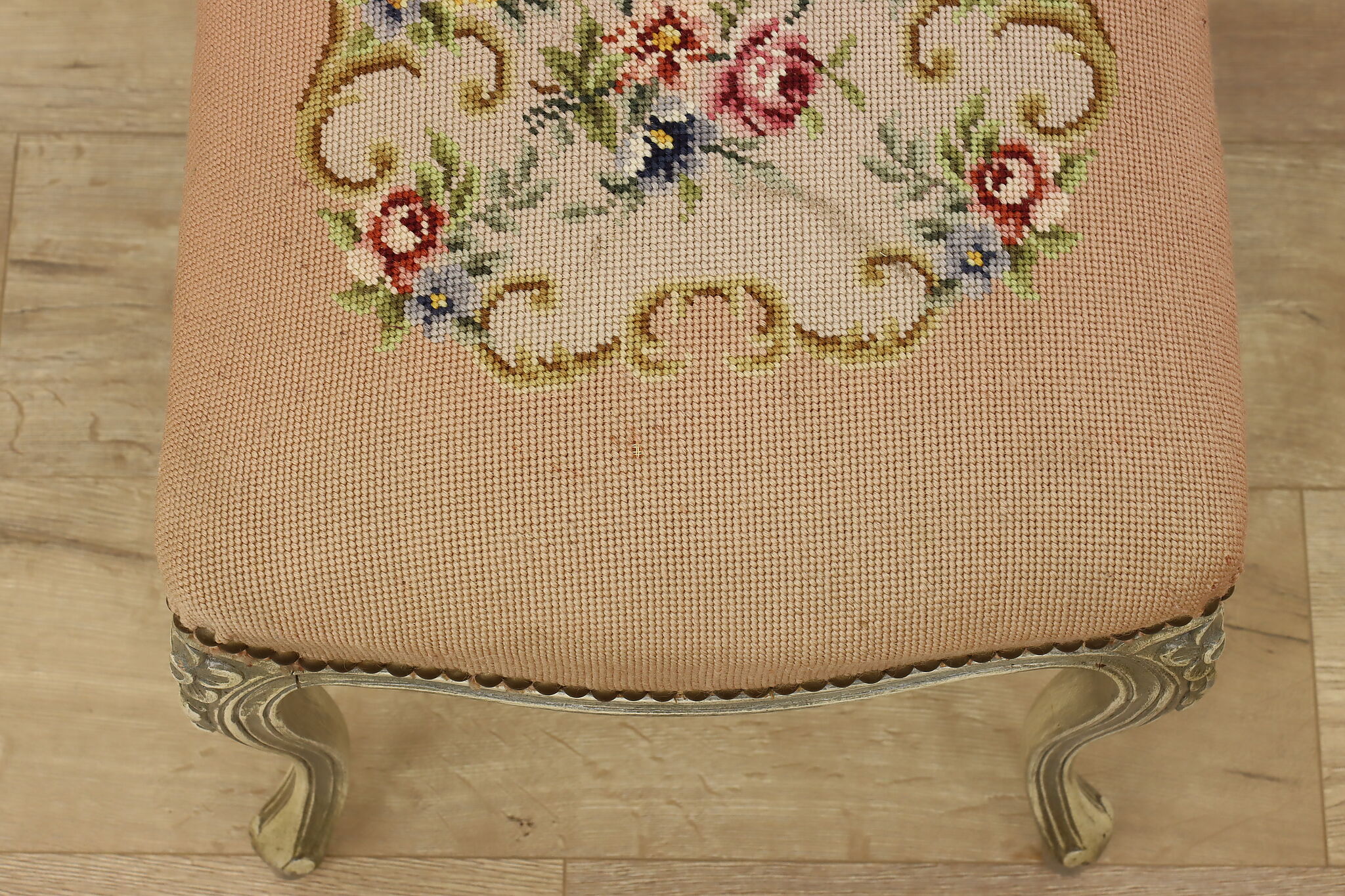 Bench Large Needlework Country French Vintage Needlepoint Hall or Boudoir Bench