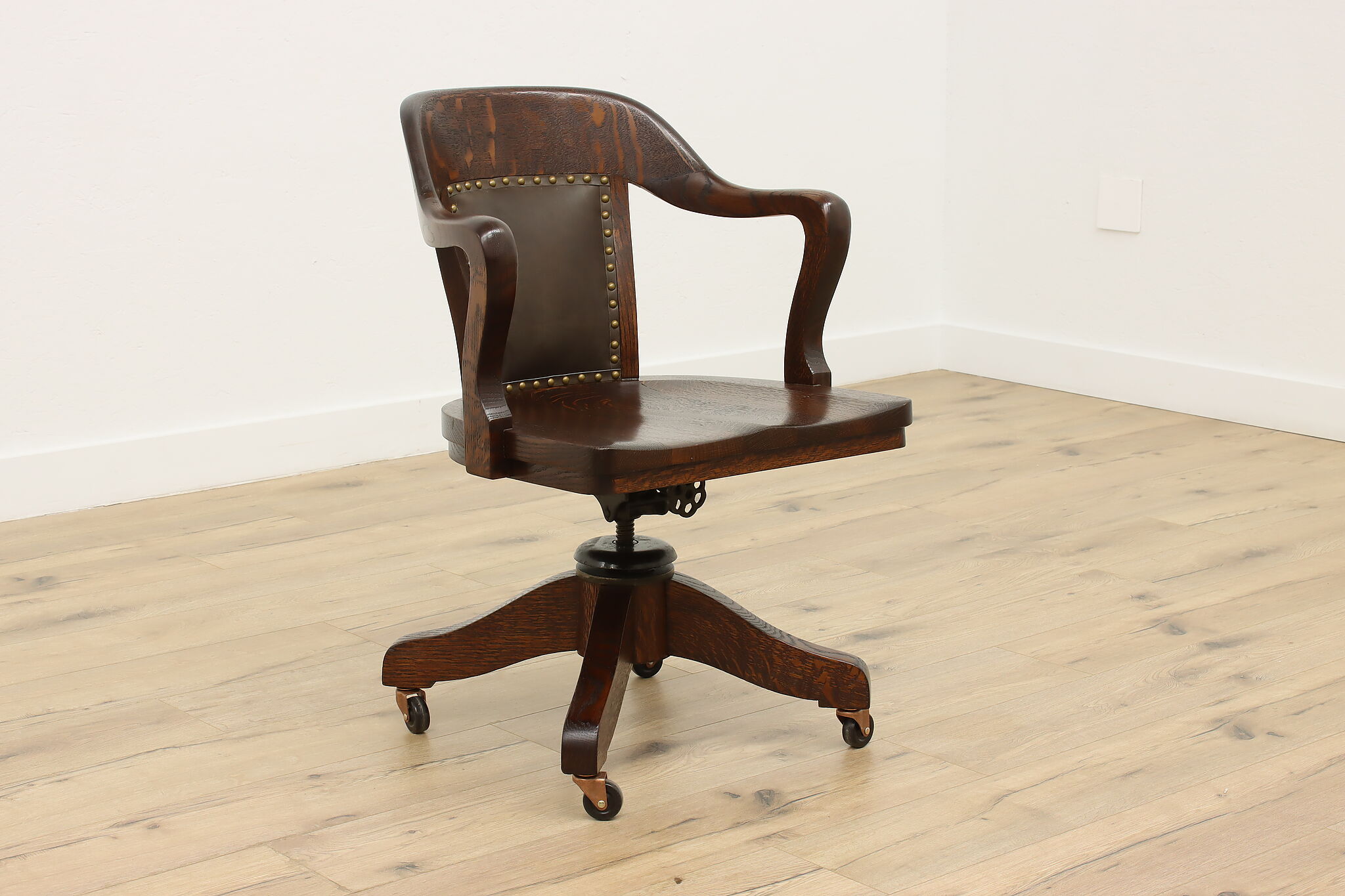 Leather & Oak Antique Traditional Office Library Desk Chair