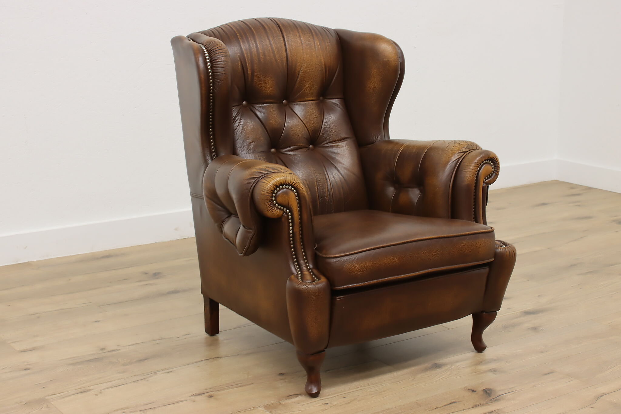 Traditional Vintage Leather Library Wingback Chair, Royal