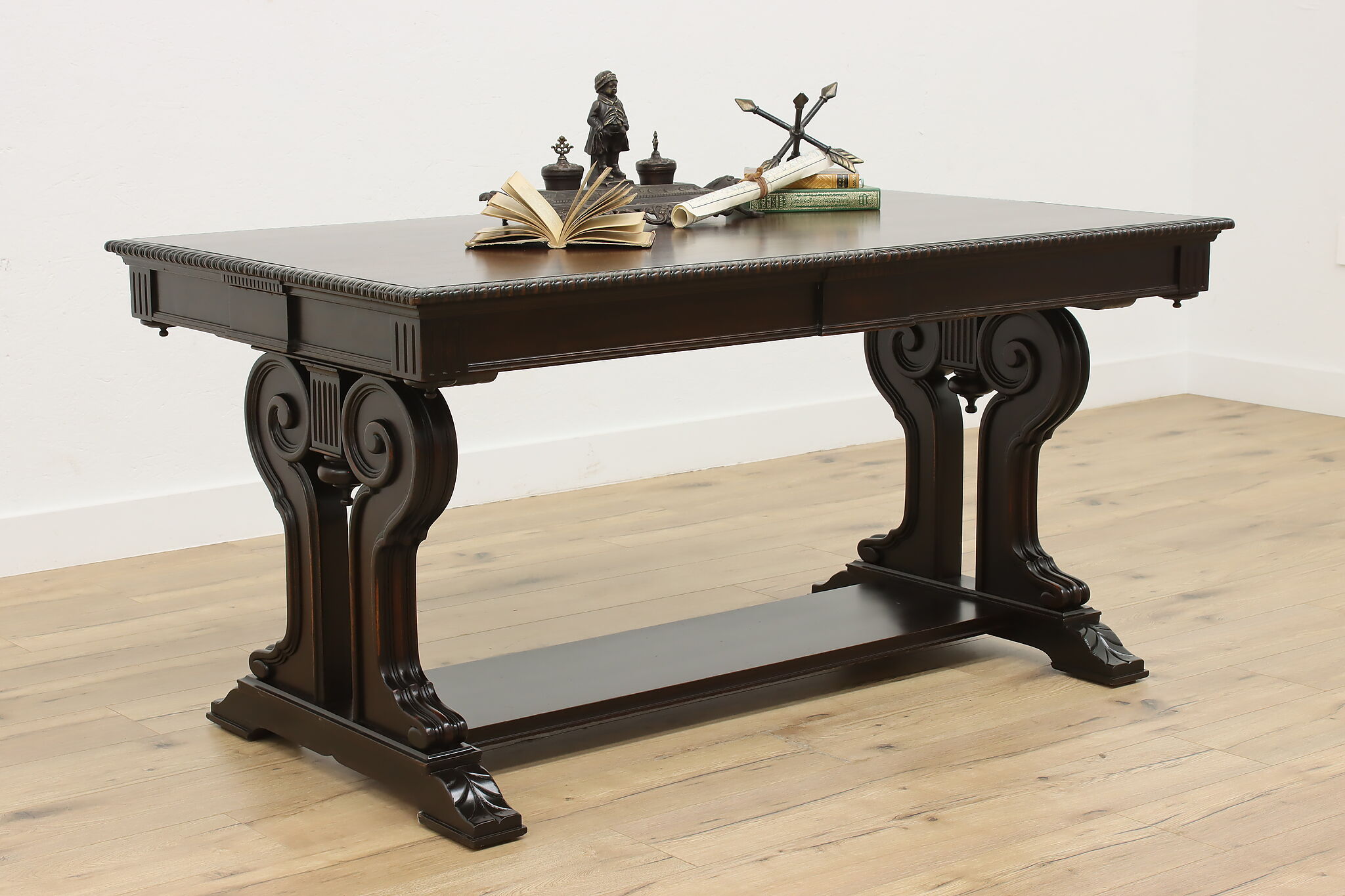 Classical Antique Carved Mahogany Library Table or Desk