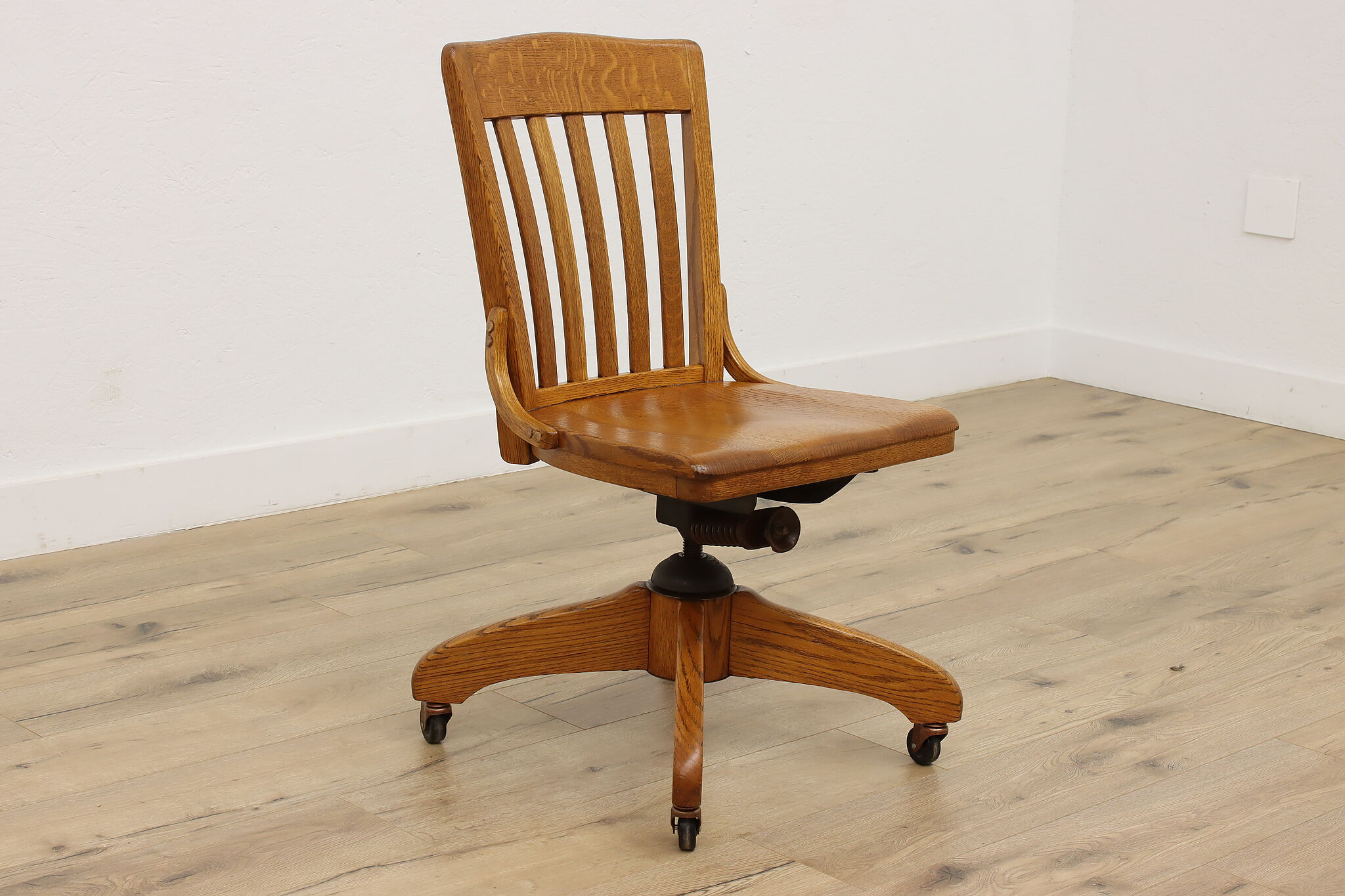 Traditional Vintage Oak Office or Library Swivel Chair
