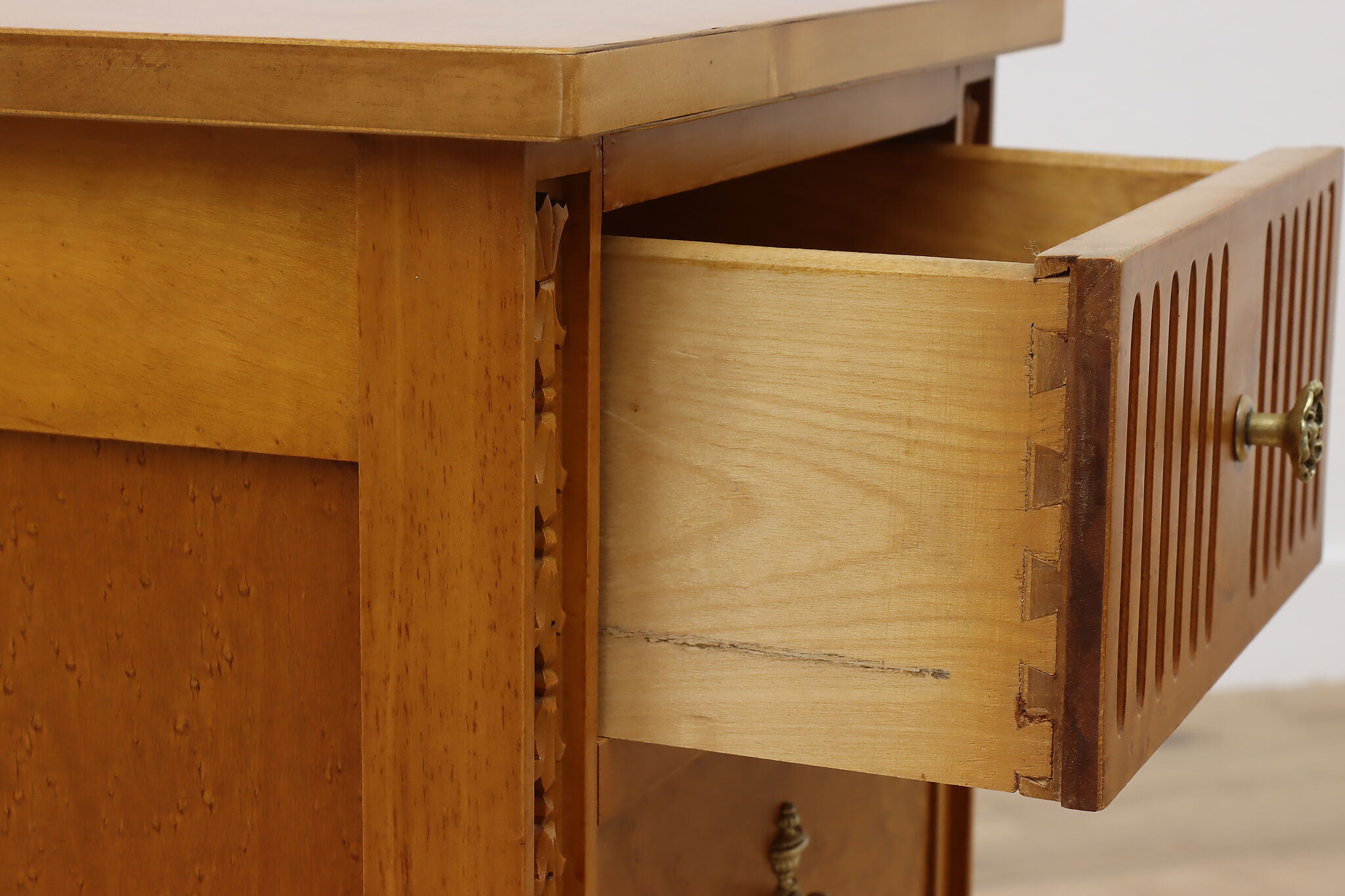Pair of Antique Birdseye Curly Maple Nightstands, Upham