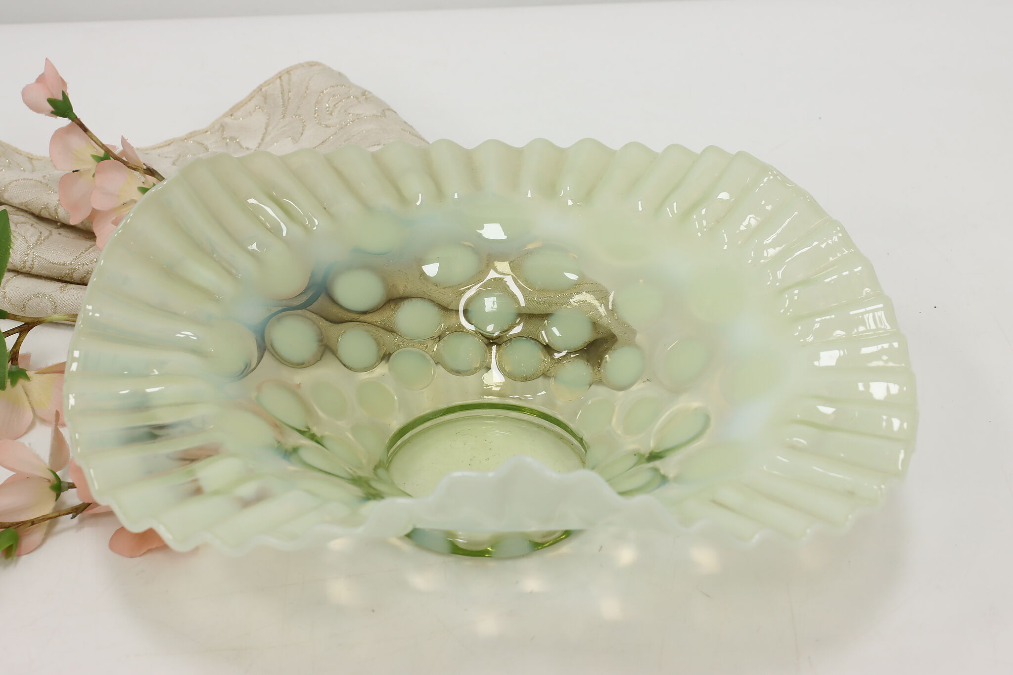 Vintage Ruffled Dish Raspberry Victorian Design Vintage Ruffled Opal Glass Candy Nut Dish