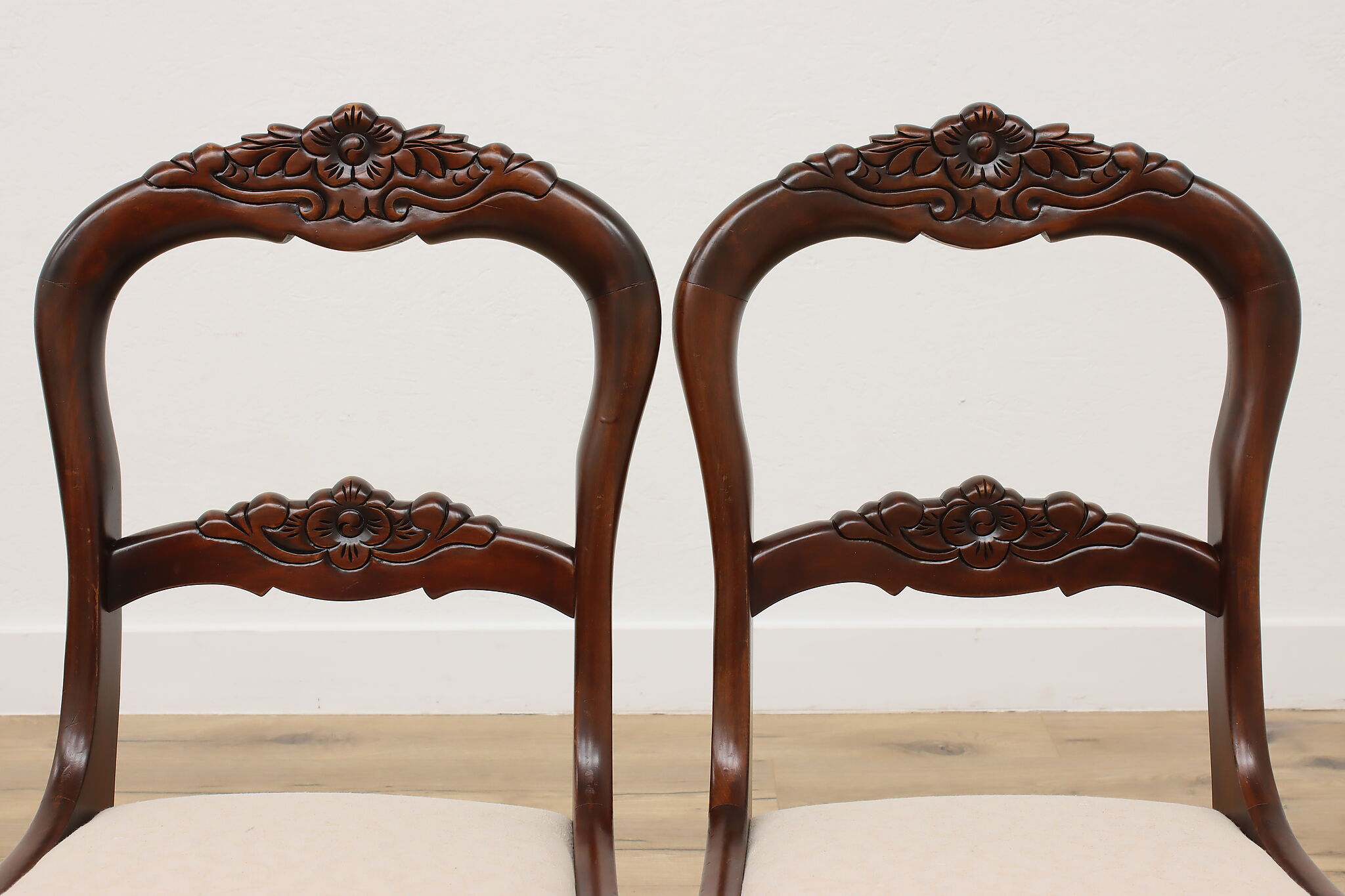 Set of 4 Vintage Carved Rose Dining or Game Table Chairs