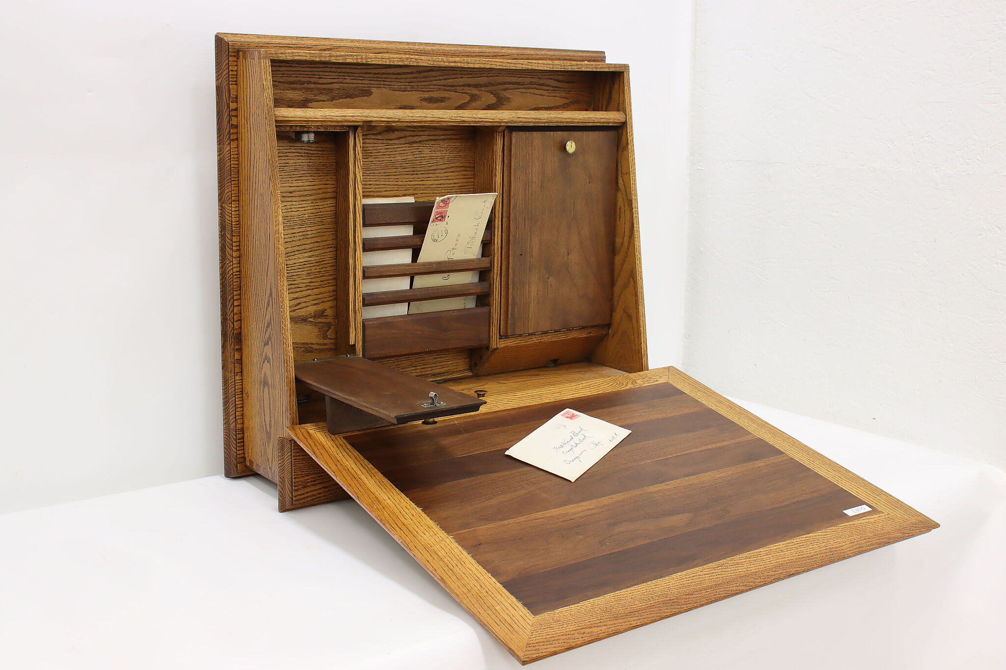 Farmhouse Vintage Tabletop Oak & Walnut Cashier Box or Desk