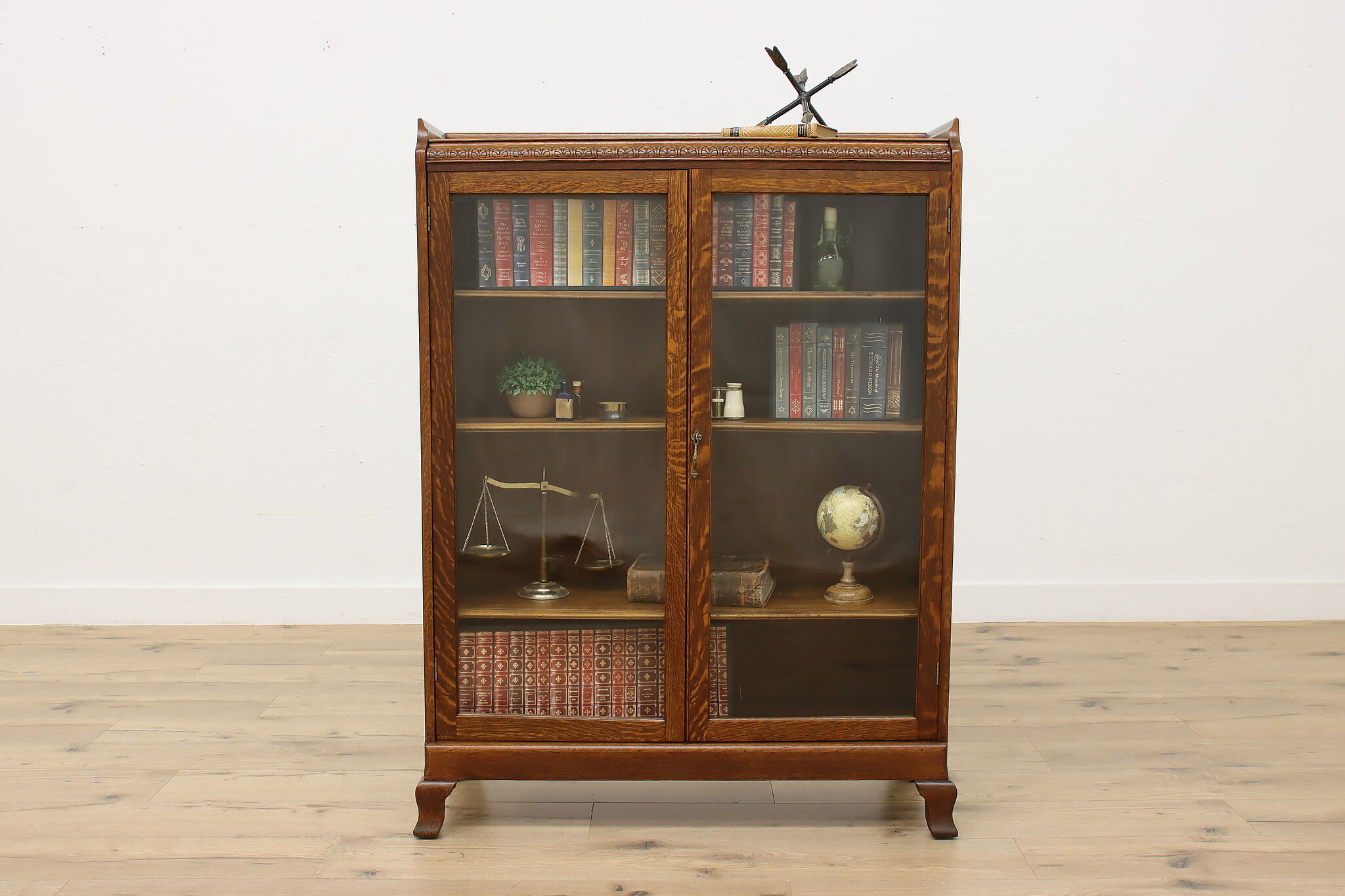 Library Display Bookcase Victorian Antique Oak Library Bookcase or Display Cabinet