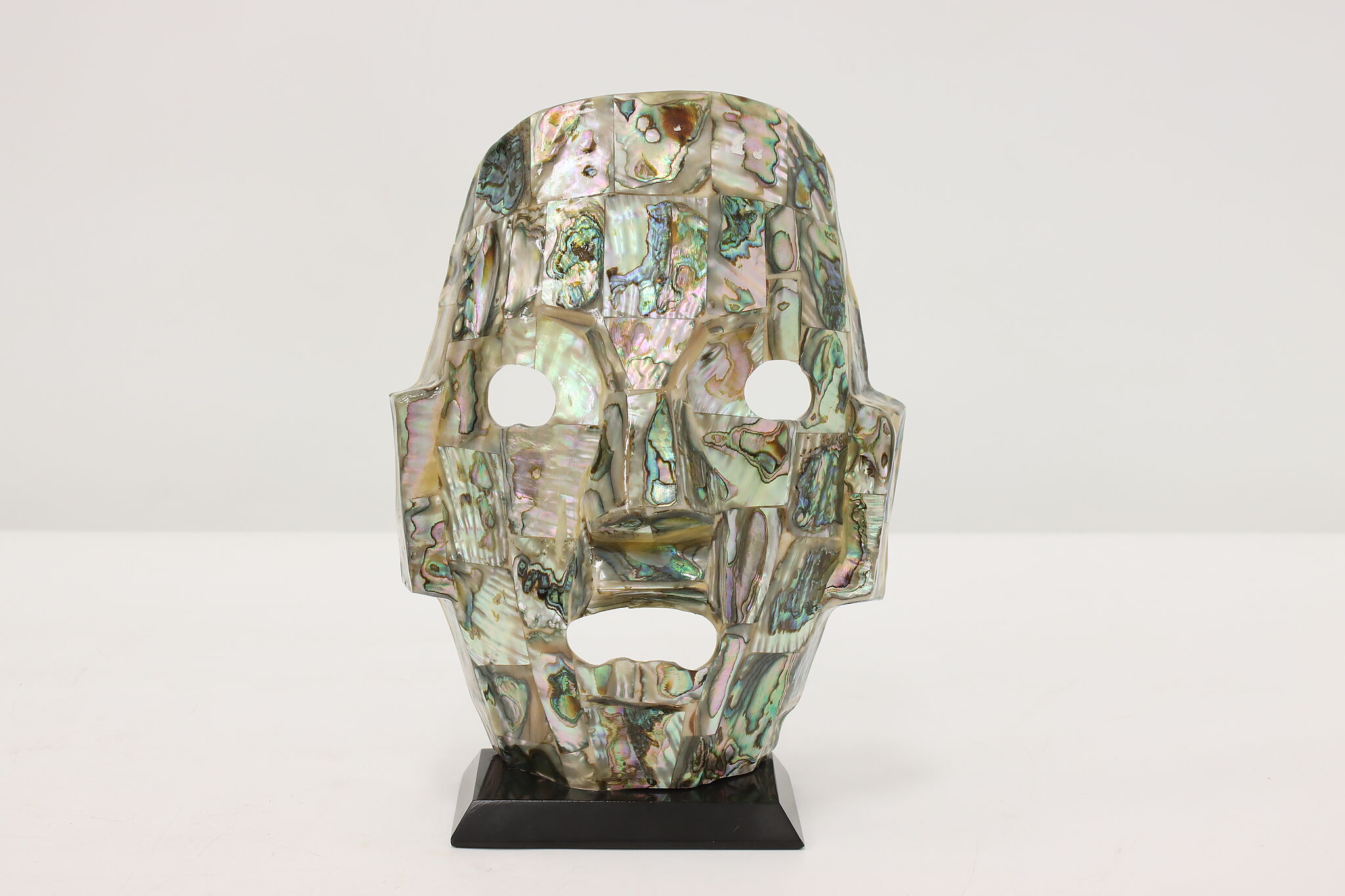 Mayan Vintage Ceremonial Abalone Shell Mask on Stand