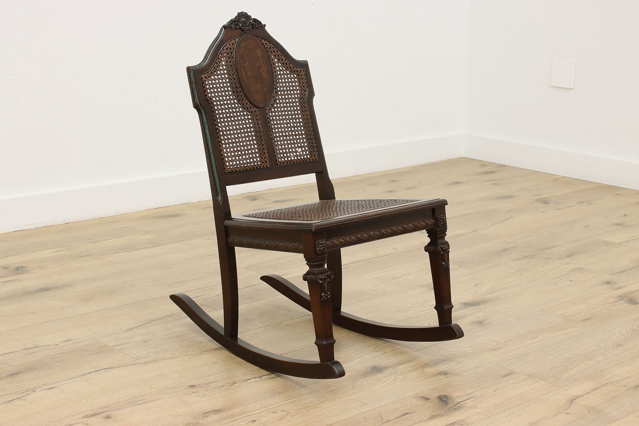 French Design Antique Carved Mahogany Rocking Chair, Chicago