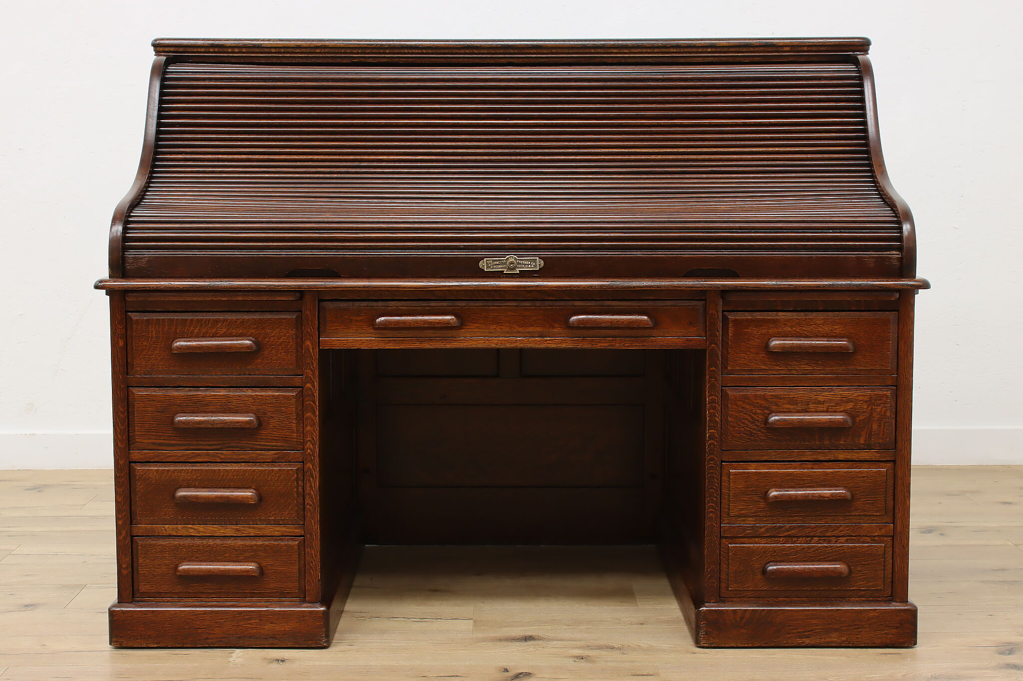 Dormette Victorian Antique Oak Roll Top Office Library Desk, Dornette
