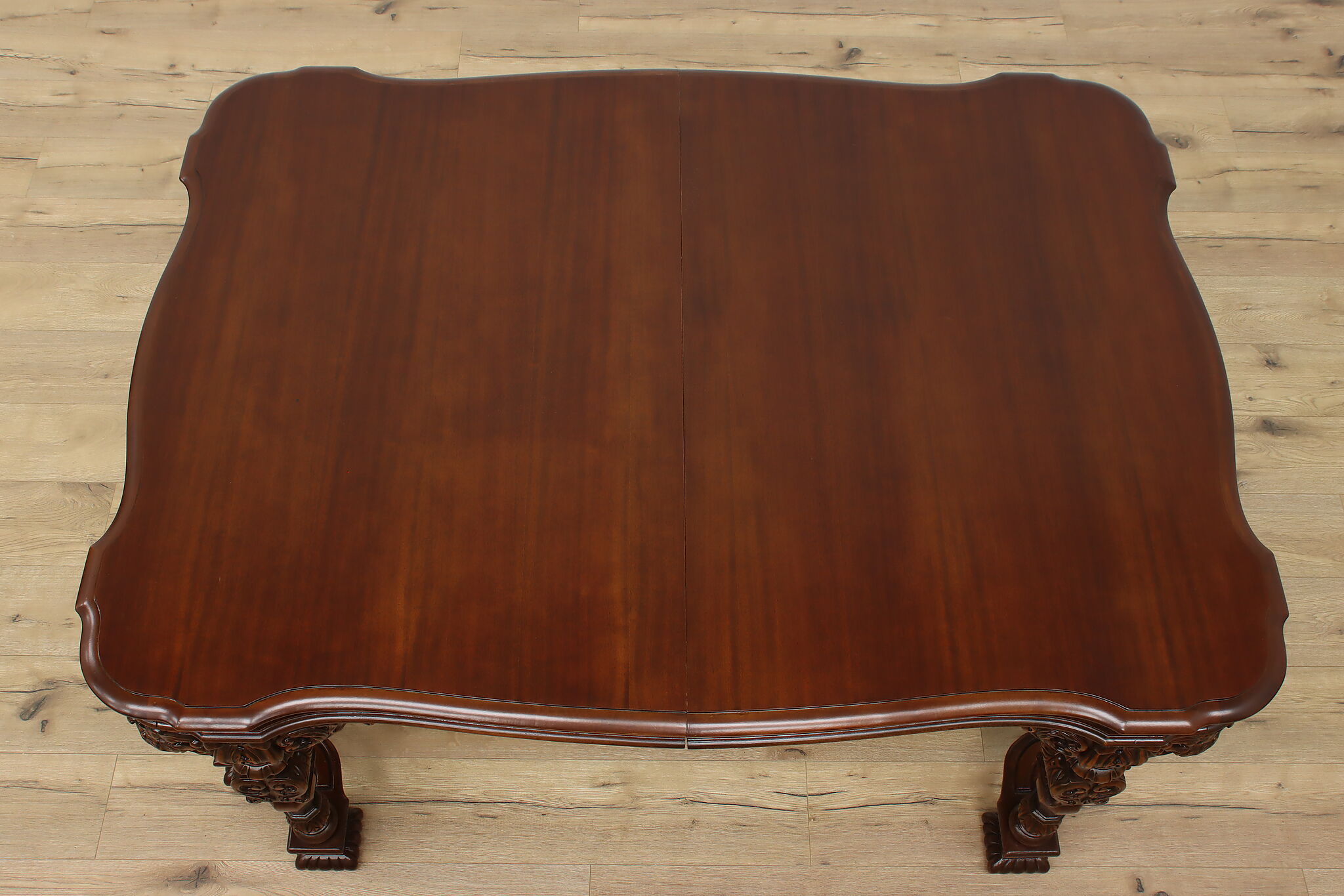 Tudor Antique Carved Mahogany Dining Table Opens 9'