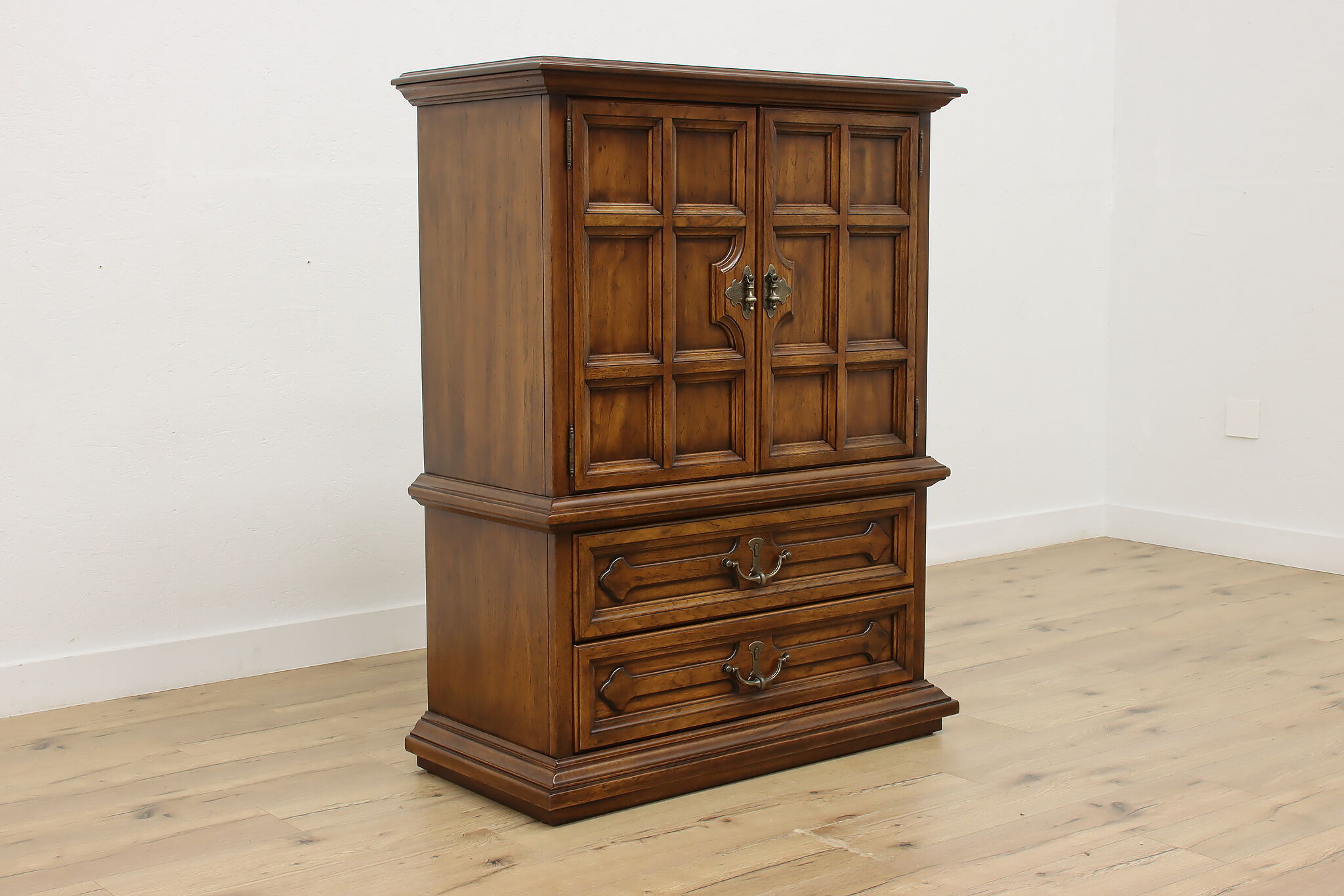 Tudor Design Vintage Pecan Tall Dresser or Chest, Henredon