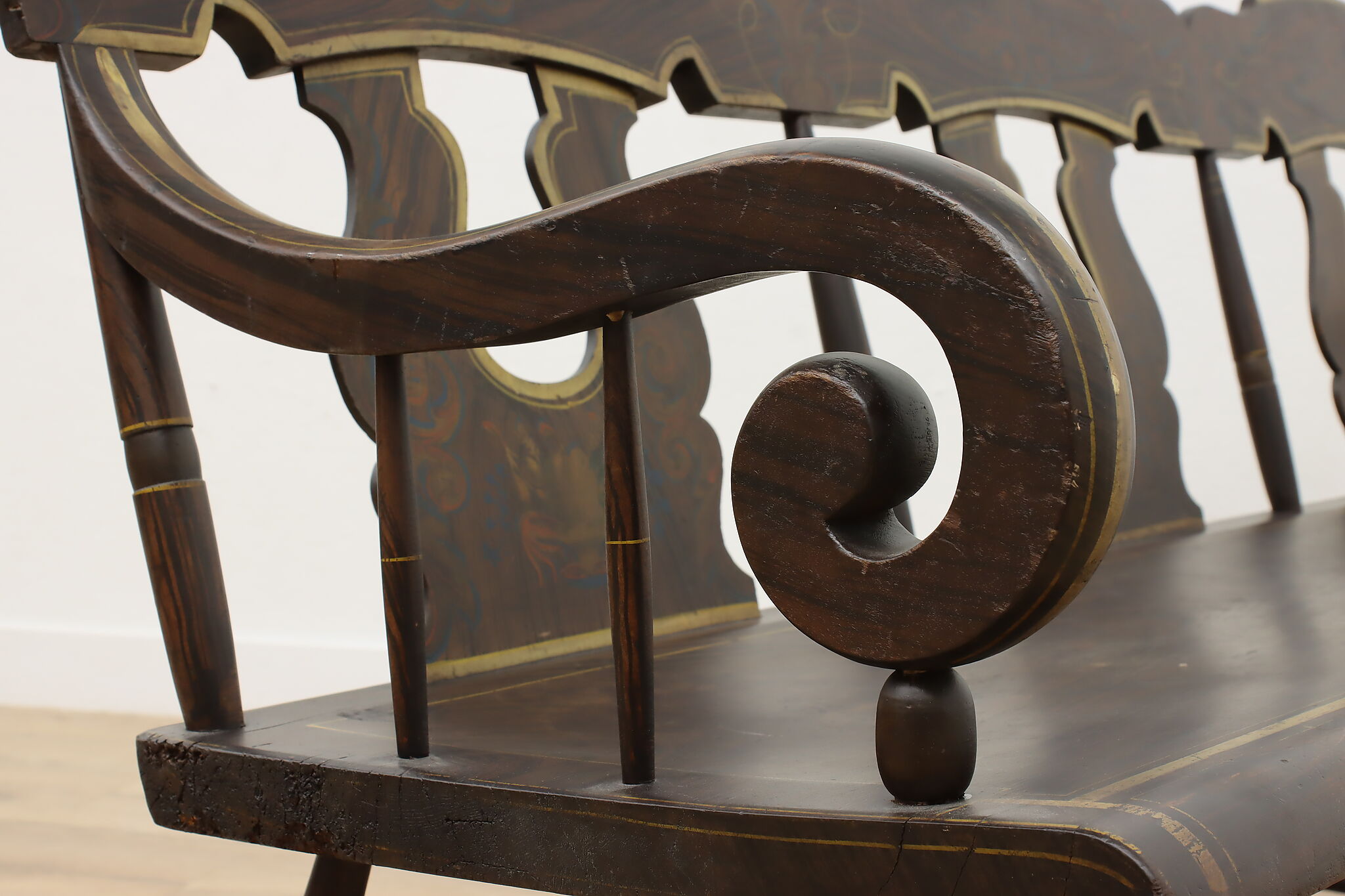 アンティーク 古道具 古農具 歯車 オブジェ プリミティブ z589 Farmhouse Antique 1840s Painted Deacon, Hall or Porch Bench