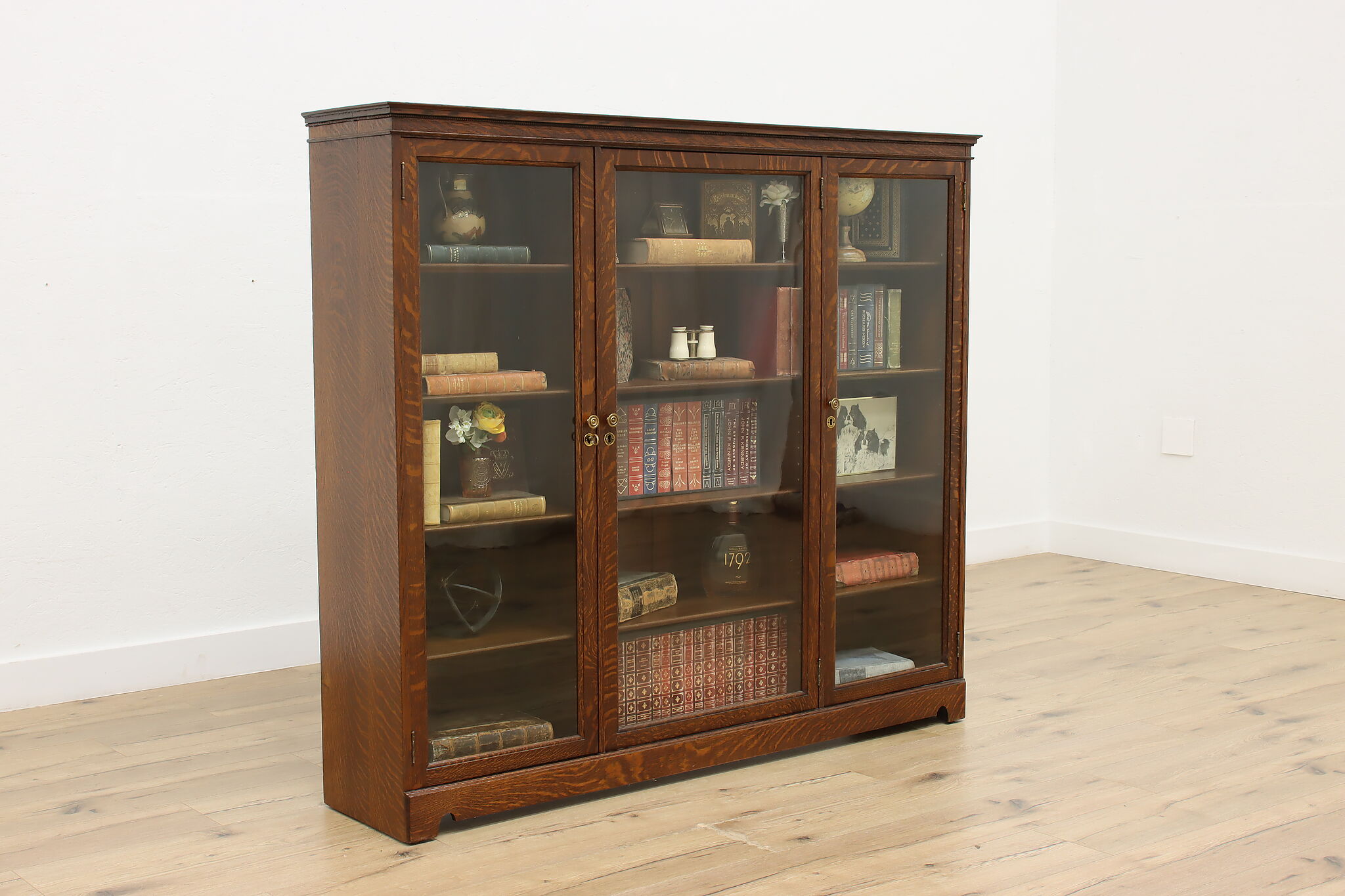 Victorian Antique Triple Oak Office Library Bookcase Revell