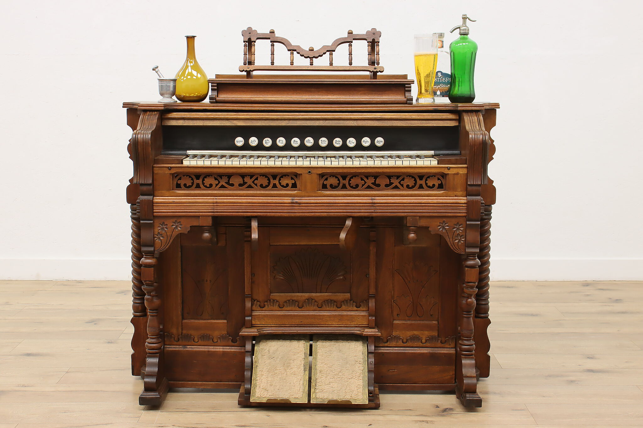 Victorian Reeds Victorian Antique Carved Walnut Reed or Pump Organ