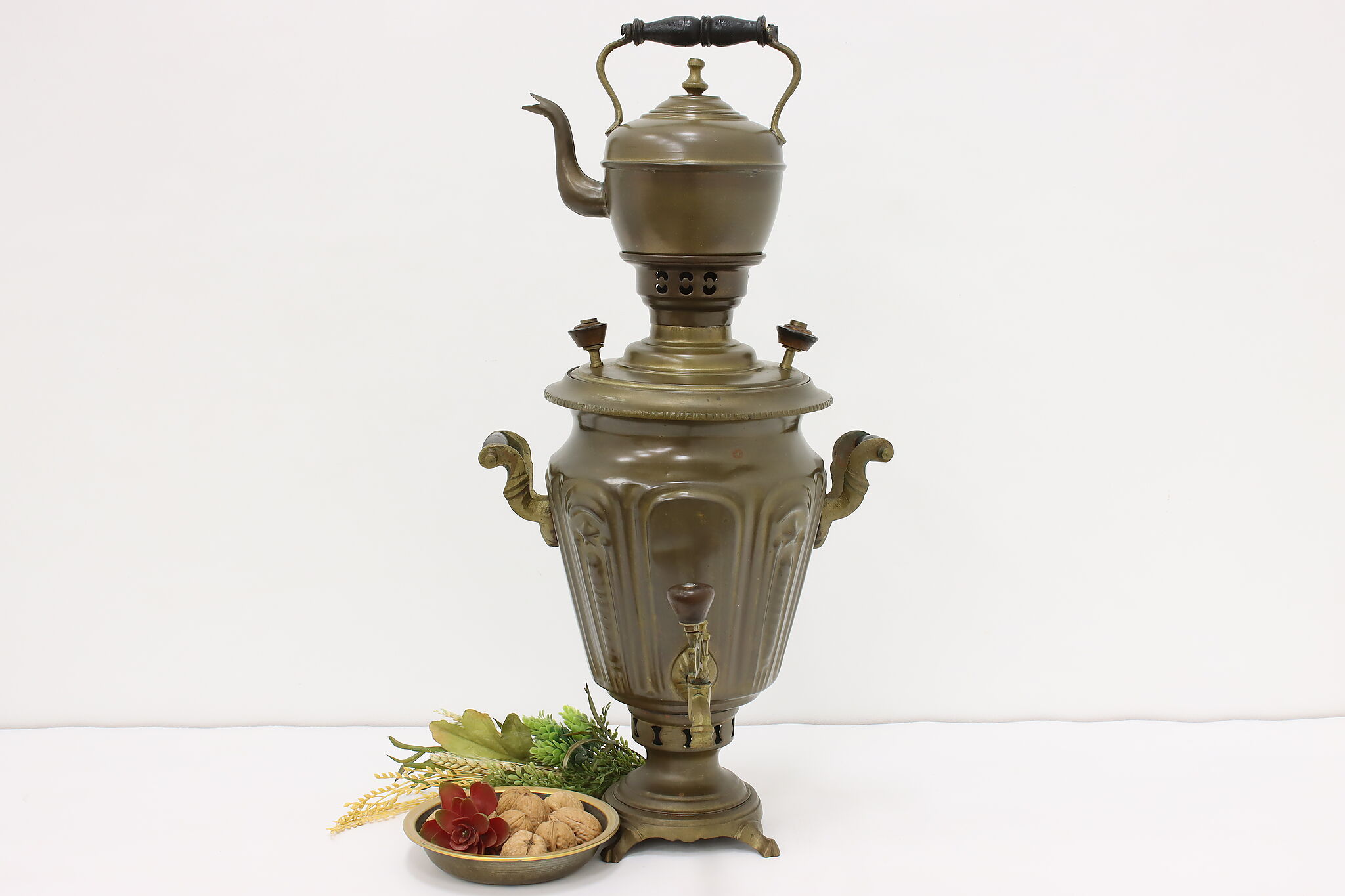 Middle Eastern Samavour Middle Eastern Vintage Brass Samovar & Tea Pot, Signed