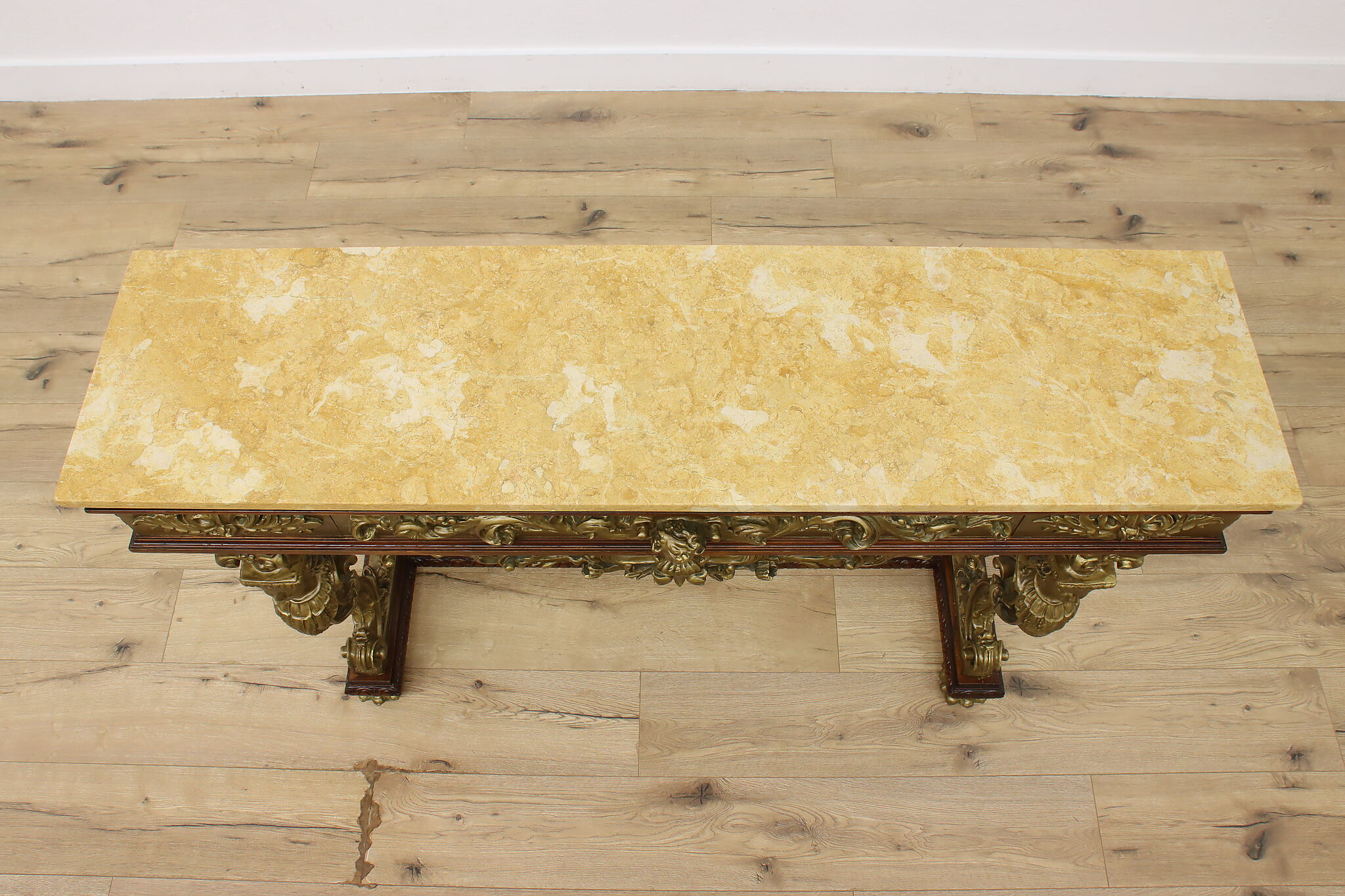 Italian Renaissance Marble Italian Renaissance Vintage Carved Mahogany & Marble Console