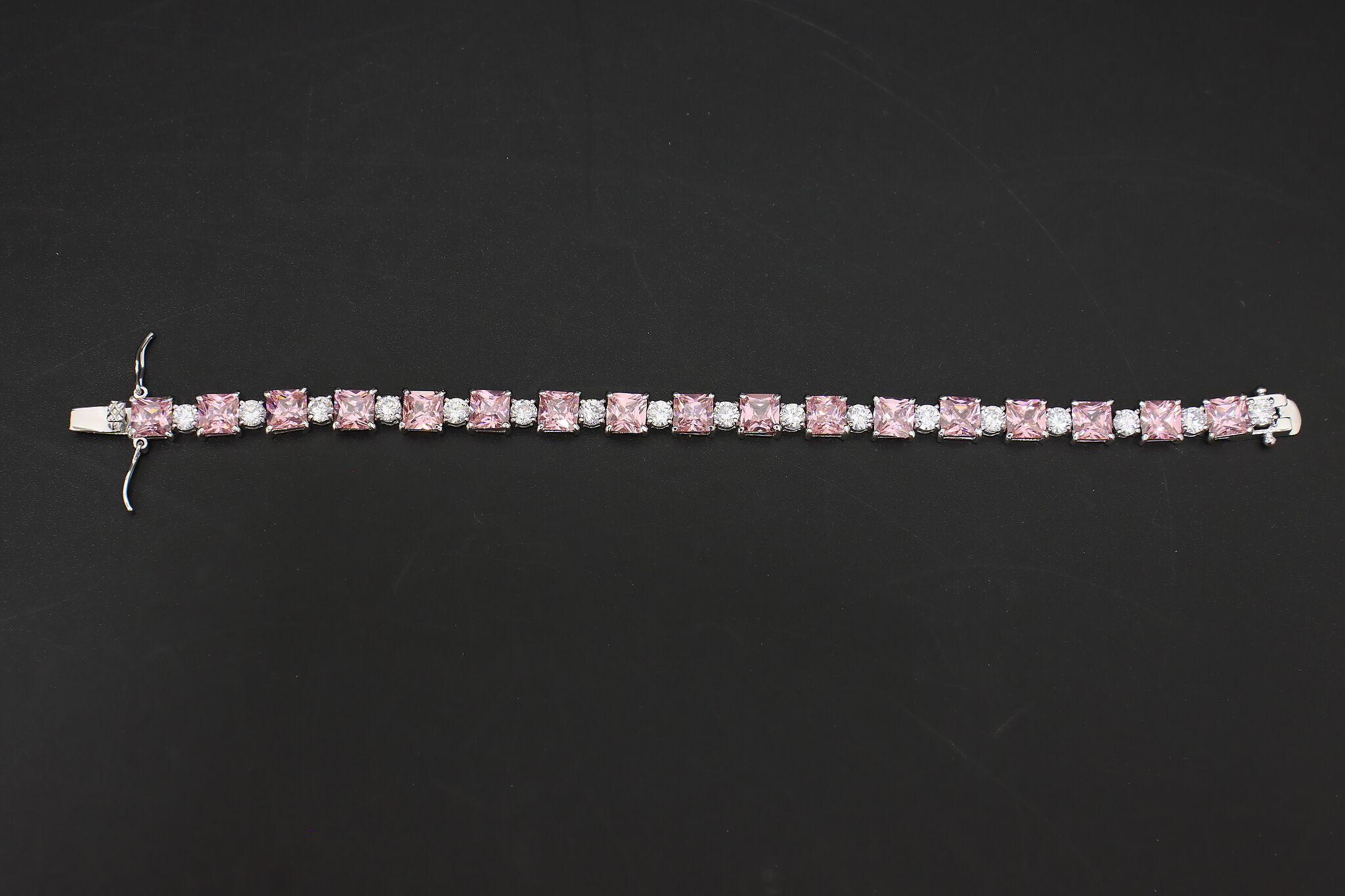Harlembling Solid 925 Sterling Silver Tennis Bracelet – Single Row Hip Hop CZ Pink Stone – 6-8.5" Italy
