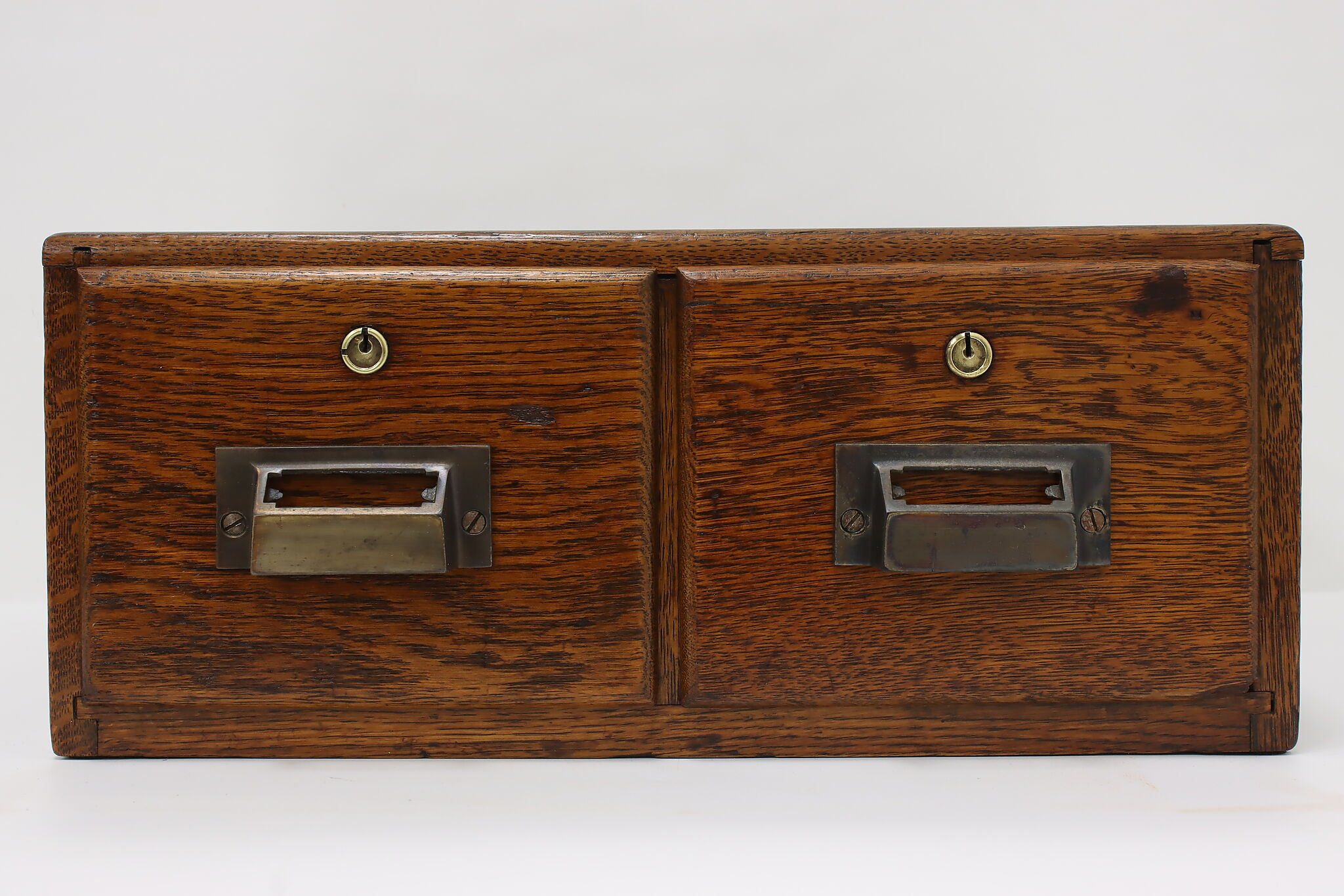 Table Top Card File Chest Craftsman Antique 2 Drawer Oak Tabletop Card Collector File