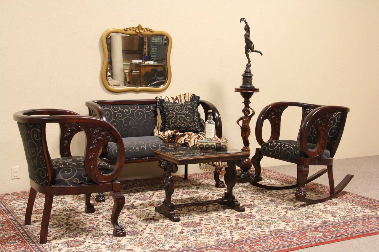 Parlor Set Carved 3 Pc. 1900 Antique Parlor Set