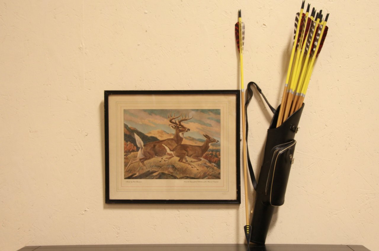 Bear Signed Leather Quiver and 12 Arrows