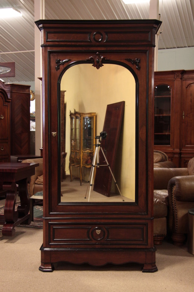Victorian Walnut Armoire, Mirror Door, Secret Drawer