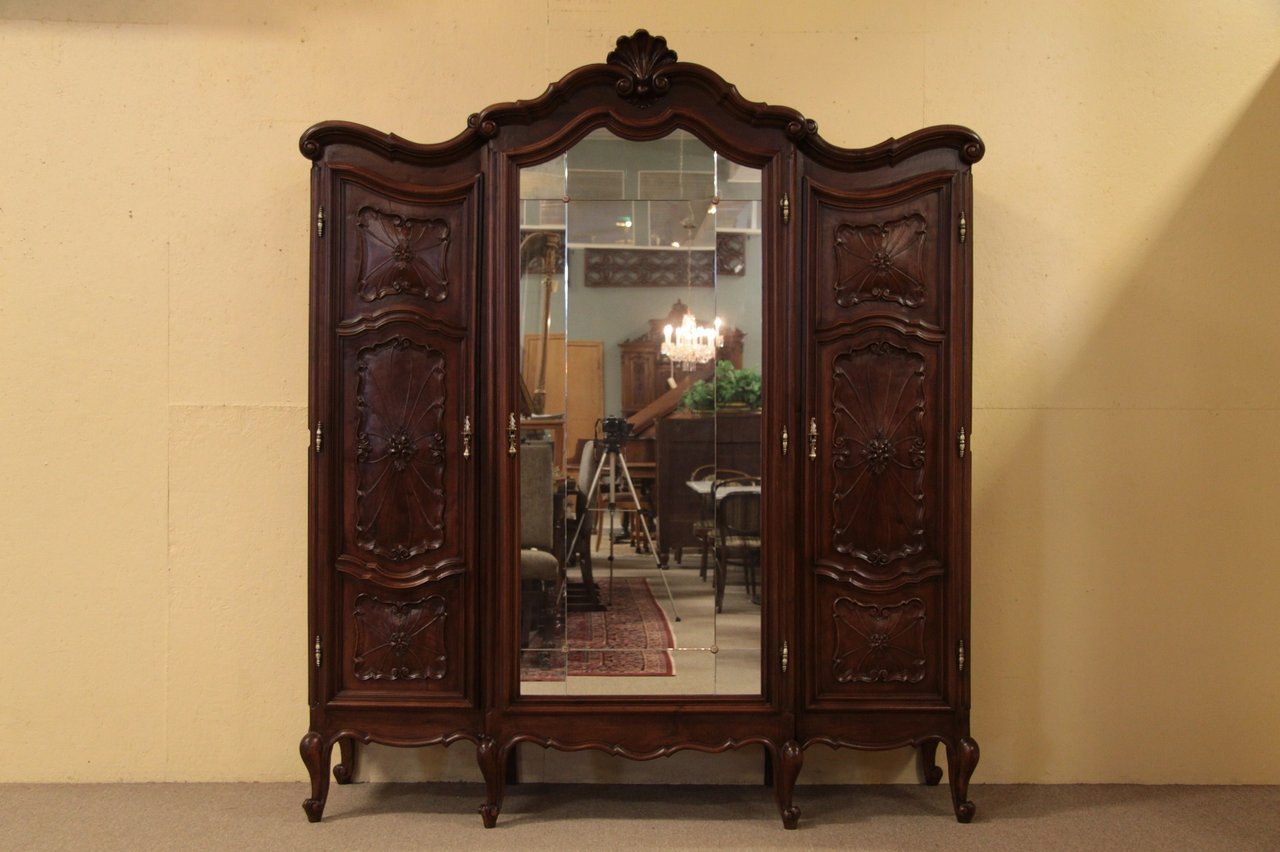 Antique Italian Triple Armoire, Mirror Door