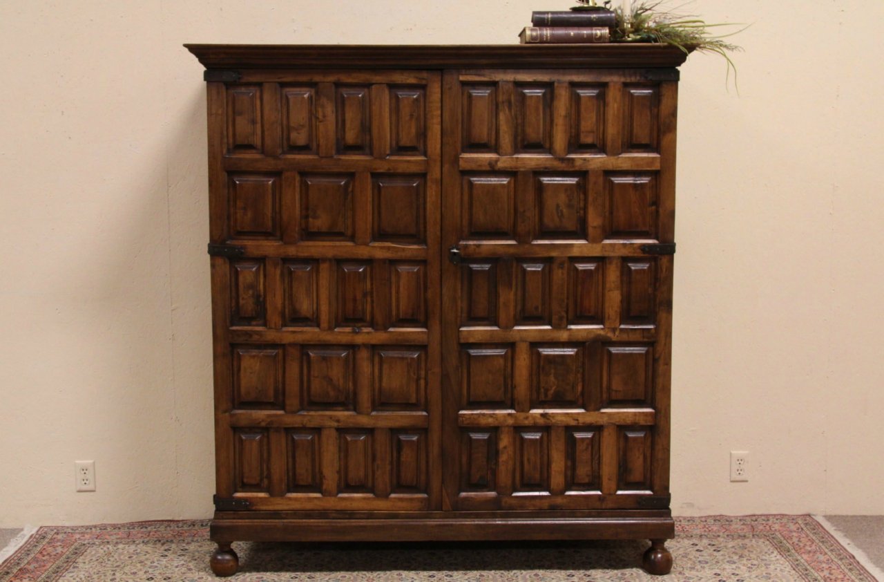 Spanish Walnut 1920 Paneled Armoire or