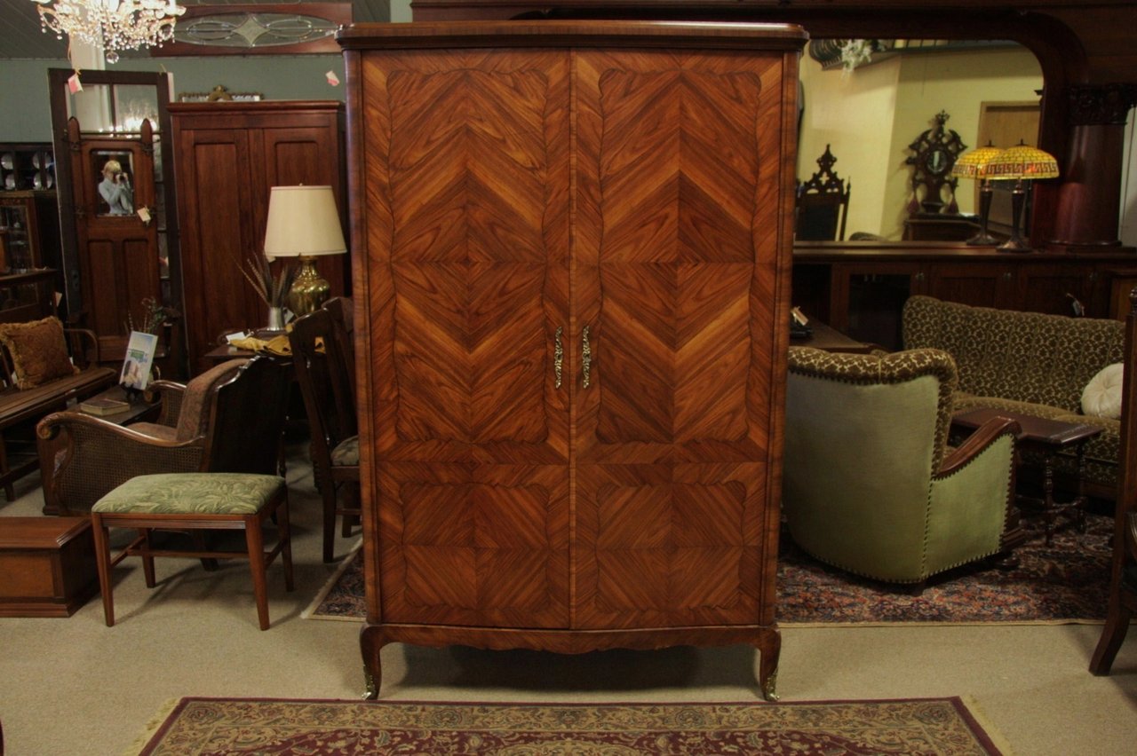 French Antique Rosewood Armoire, Brass Mounts