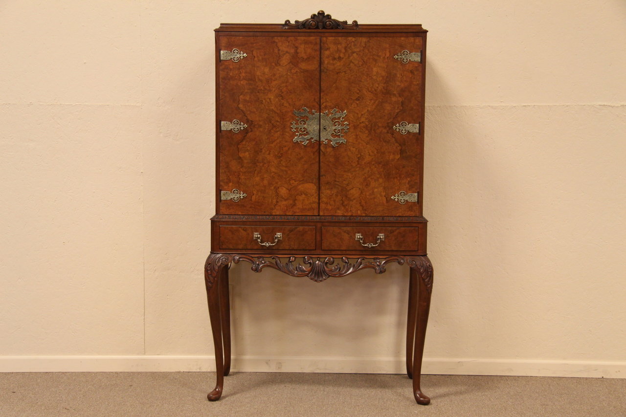 Carved Antique Liquor Bar Lighted Interior