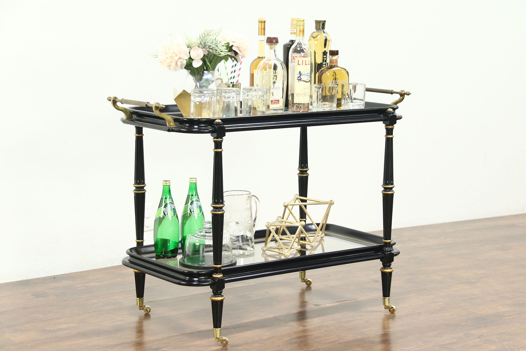 Nieuw SOLD - Black & Gold Vintage Bar Cart, Tea or Dessert Trolley XY-23