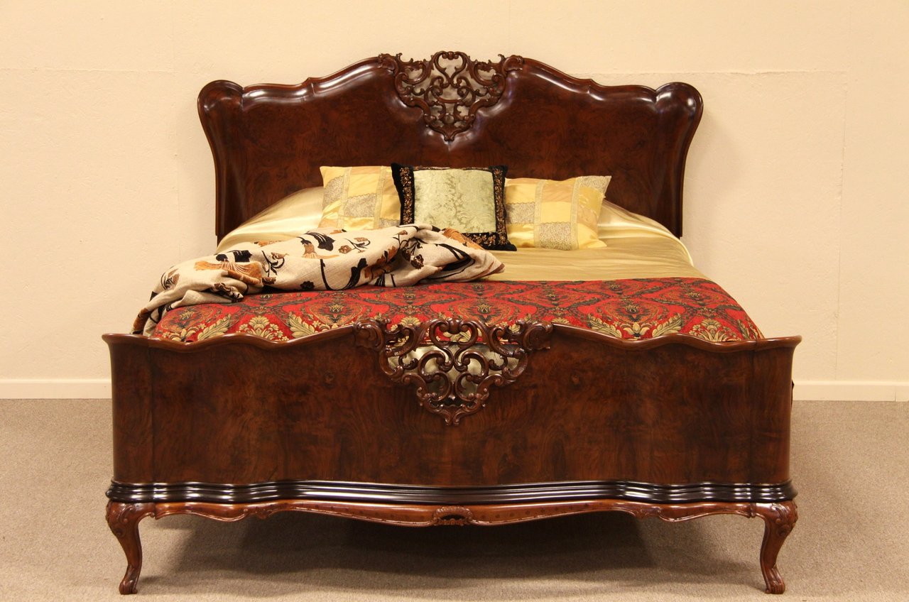 Carved Burl Queen Size Antique Bed