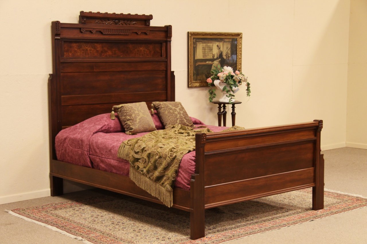 Victorian Eastlake Queen Size Carved Bed