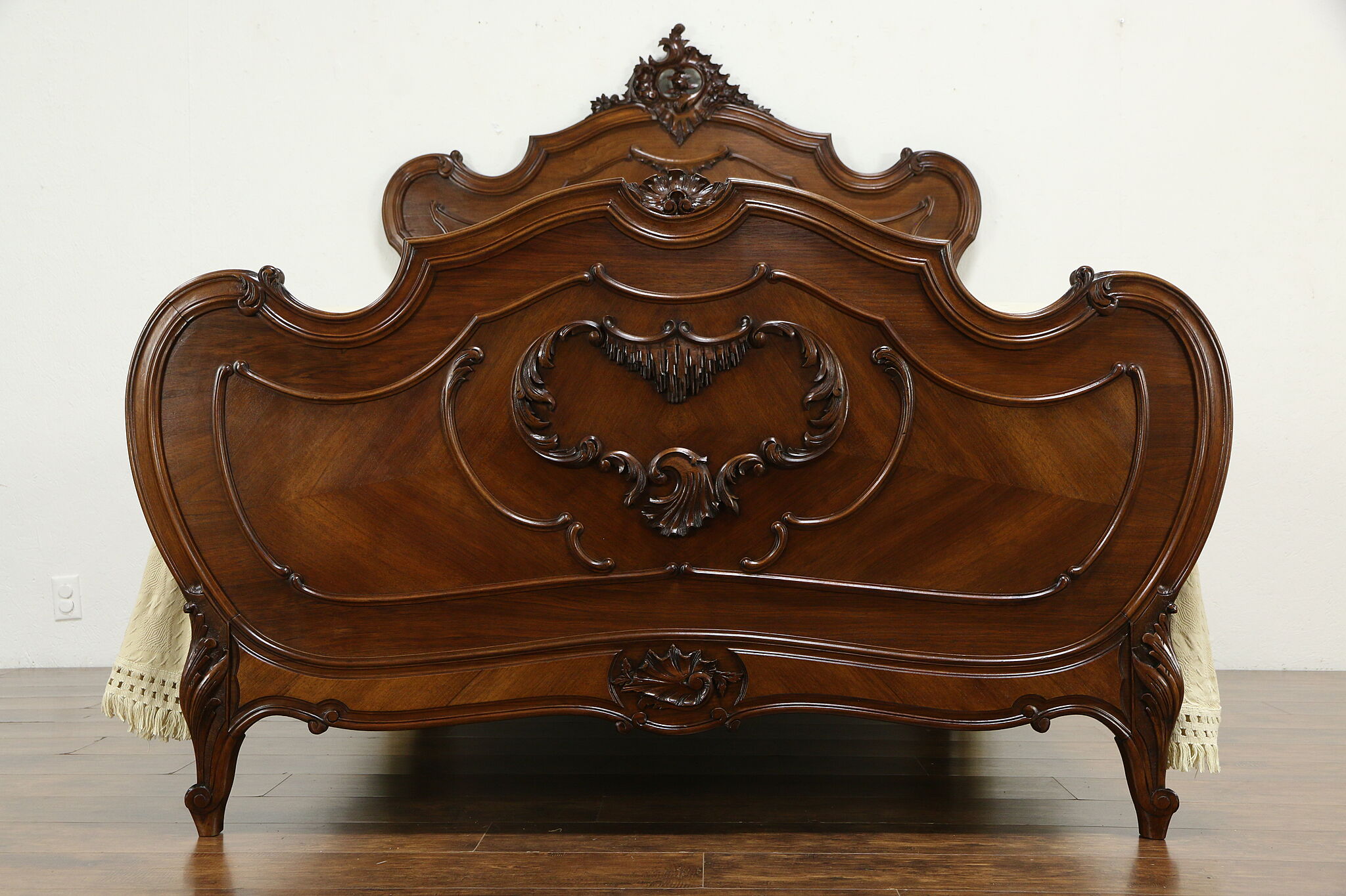 Superb Antique French Louis XV Carved Walnut 6 Piece Queen Cherub Bedroom  Set