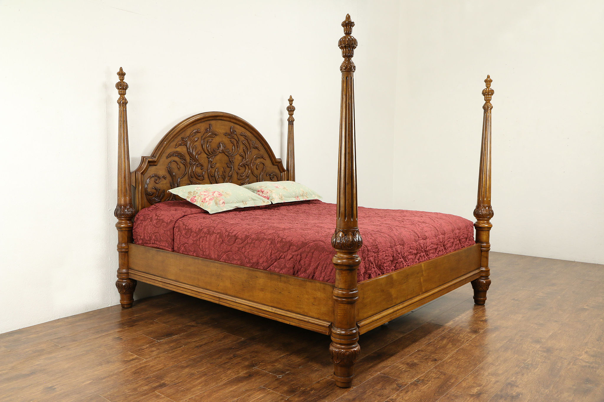 Carved Fruitwood Four Poster Bed, Four Poster Bed Frame King Size