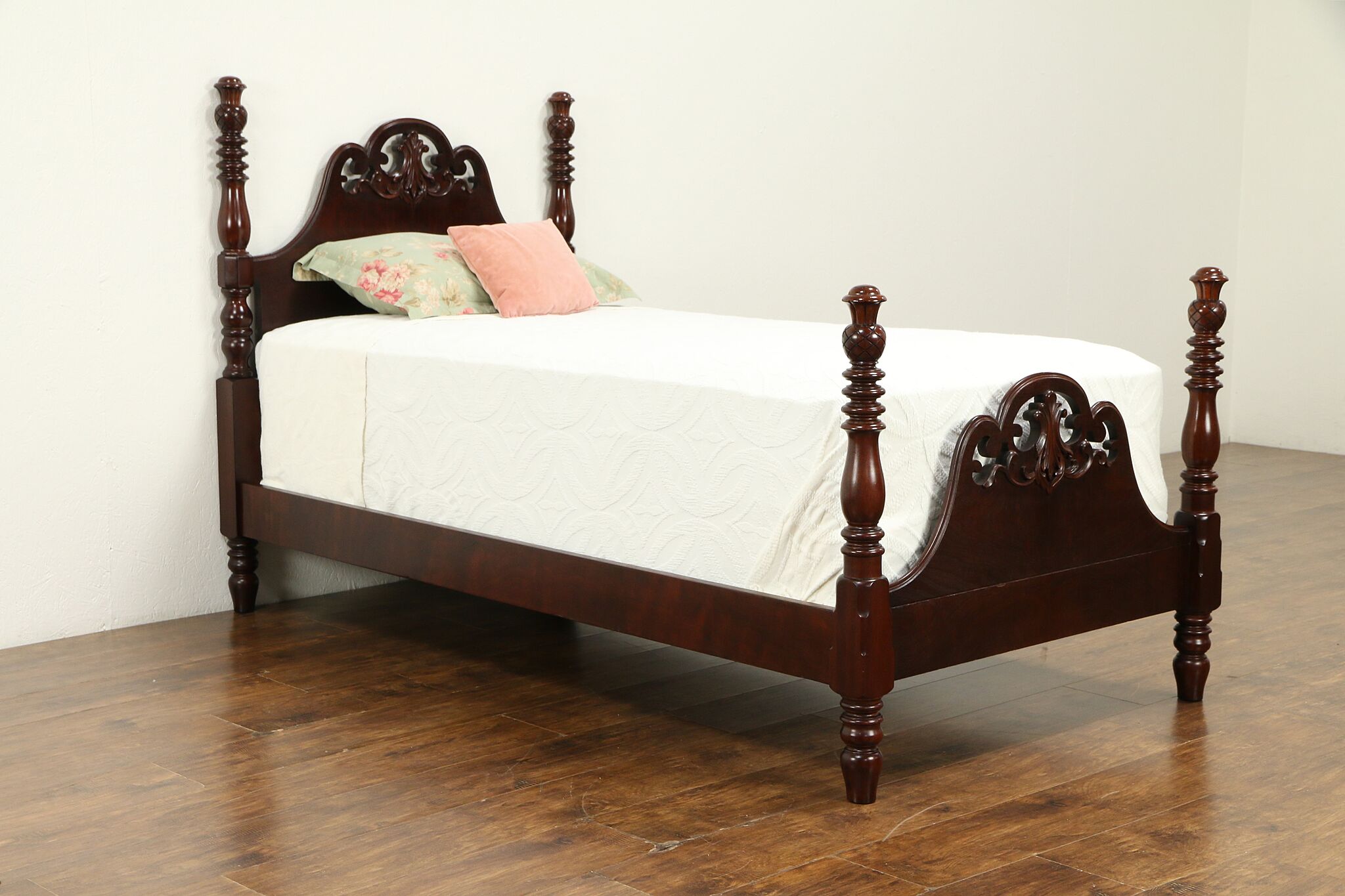 Twin Size Antique Carved Mahogany, Pineapple Poster Bed King
