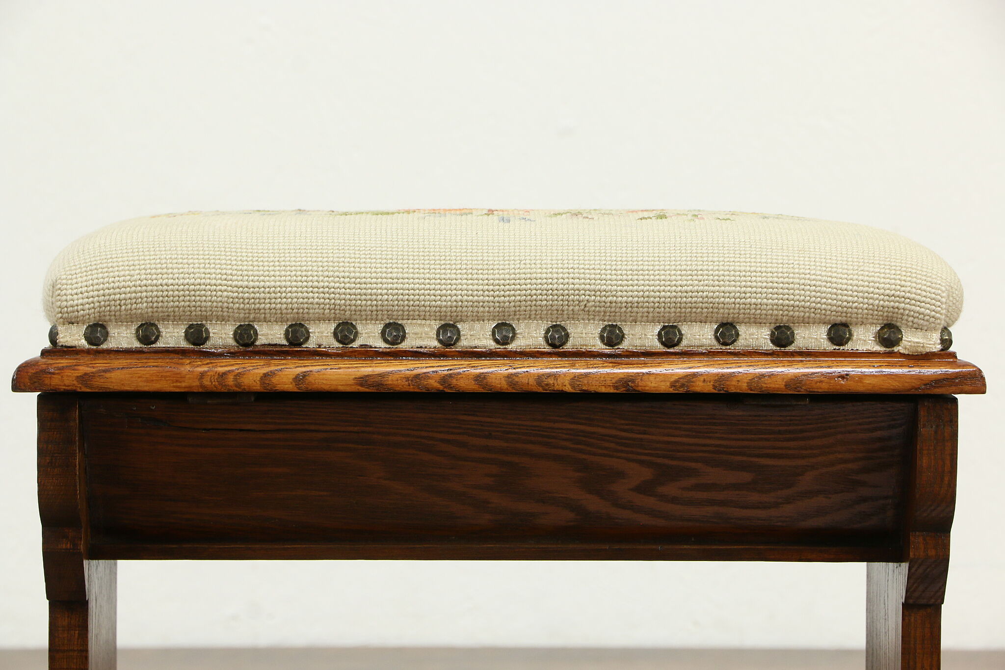 Victorian Eastlake Antique Slipper Bench or Stool, Needlepoint Upholstery
