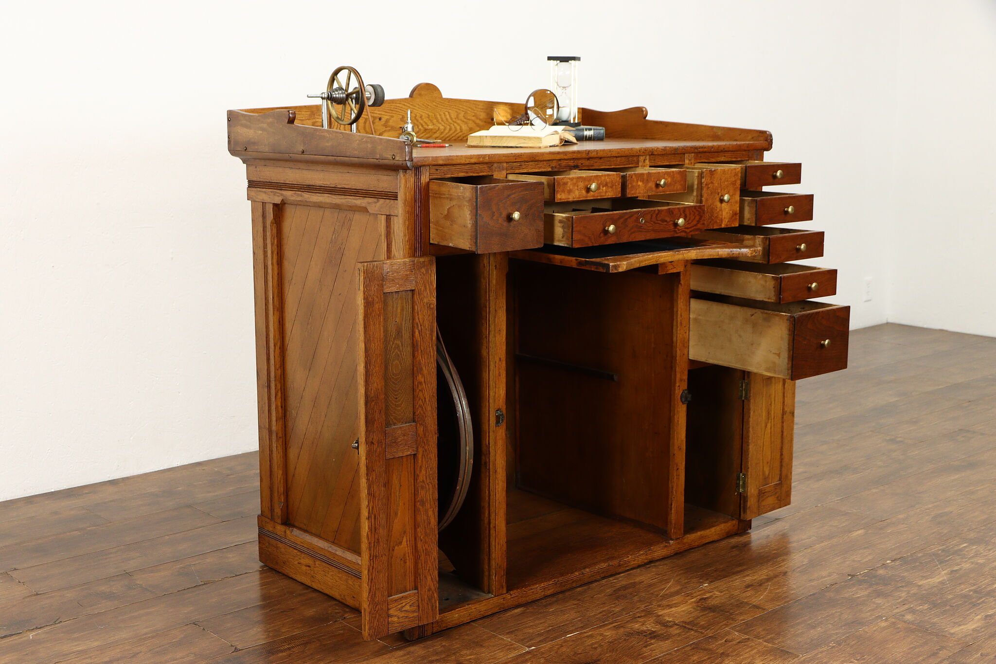 Farmhouse Antique Watchmaker's Bench W/ Foot Pedal Lathe