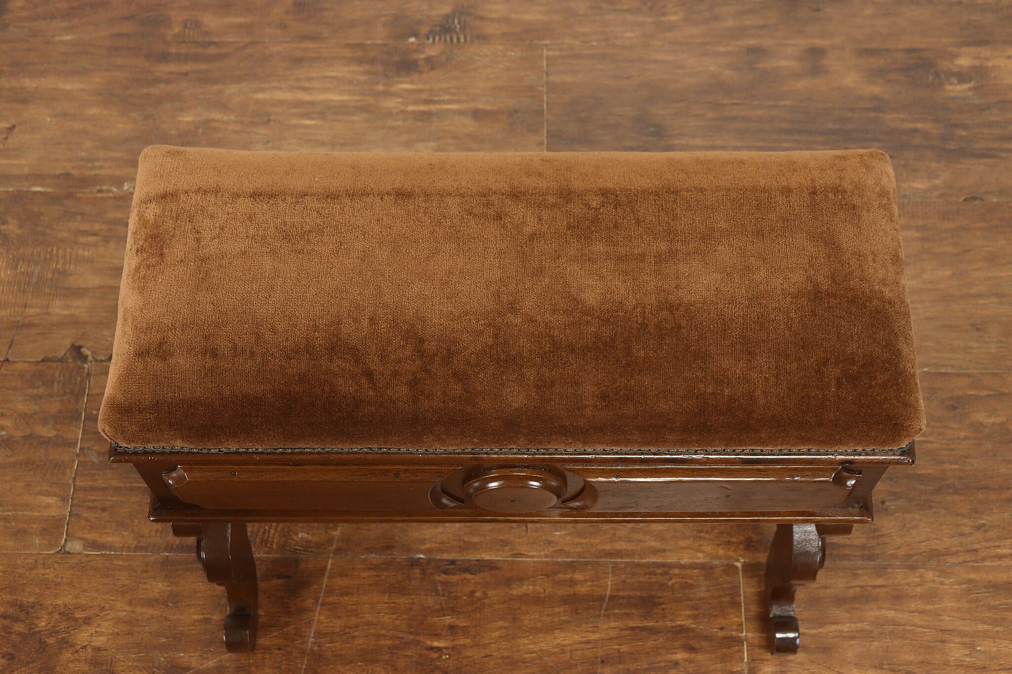 Victorian Antique Carved Walnut Slipper Bench With Storage Compartment