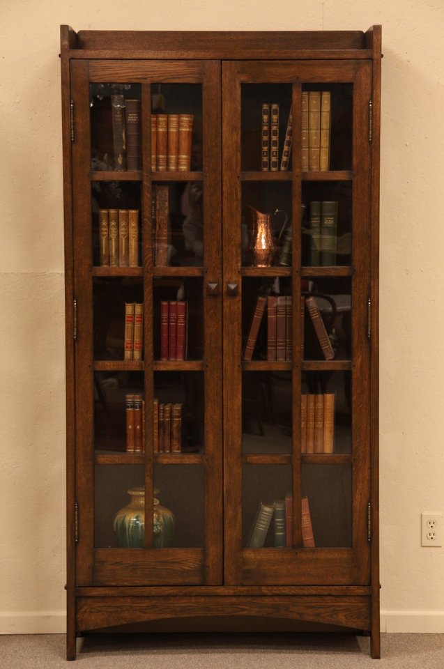 Arts & Crafts Mission Oak Bookcase, Glass Doors
