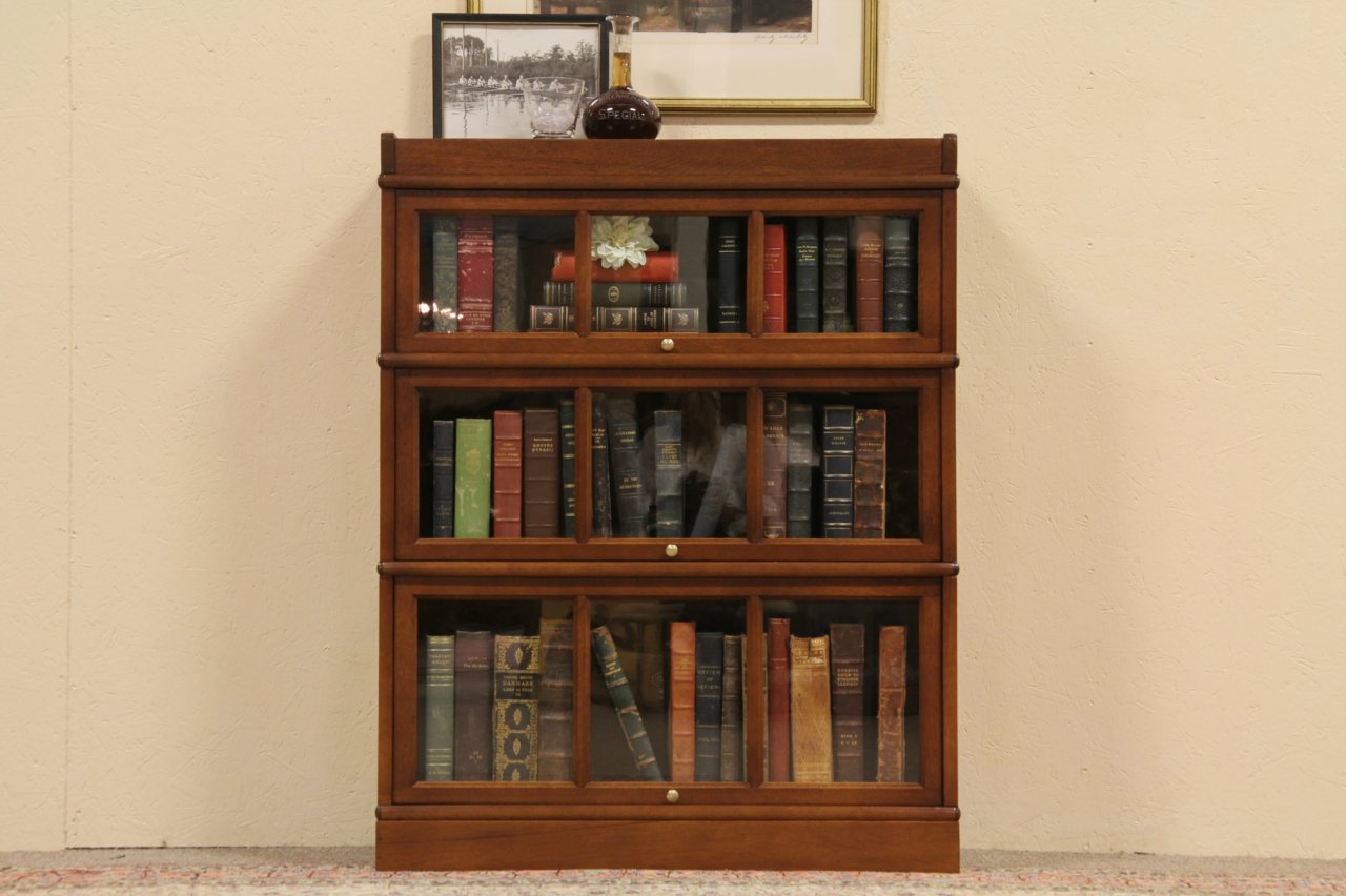 Macey 3 Stack Antique Oak Lawyer Bookcase