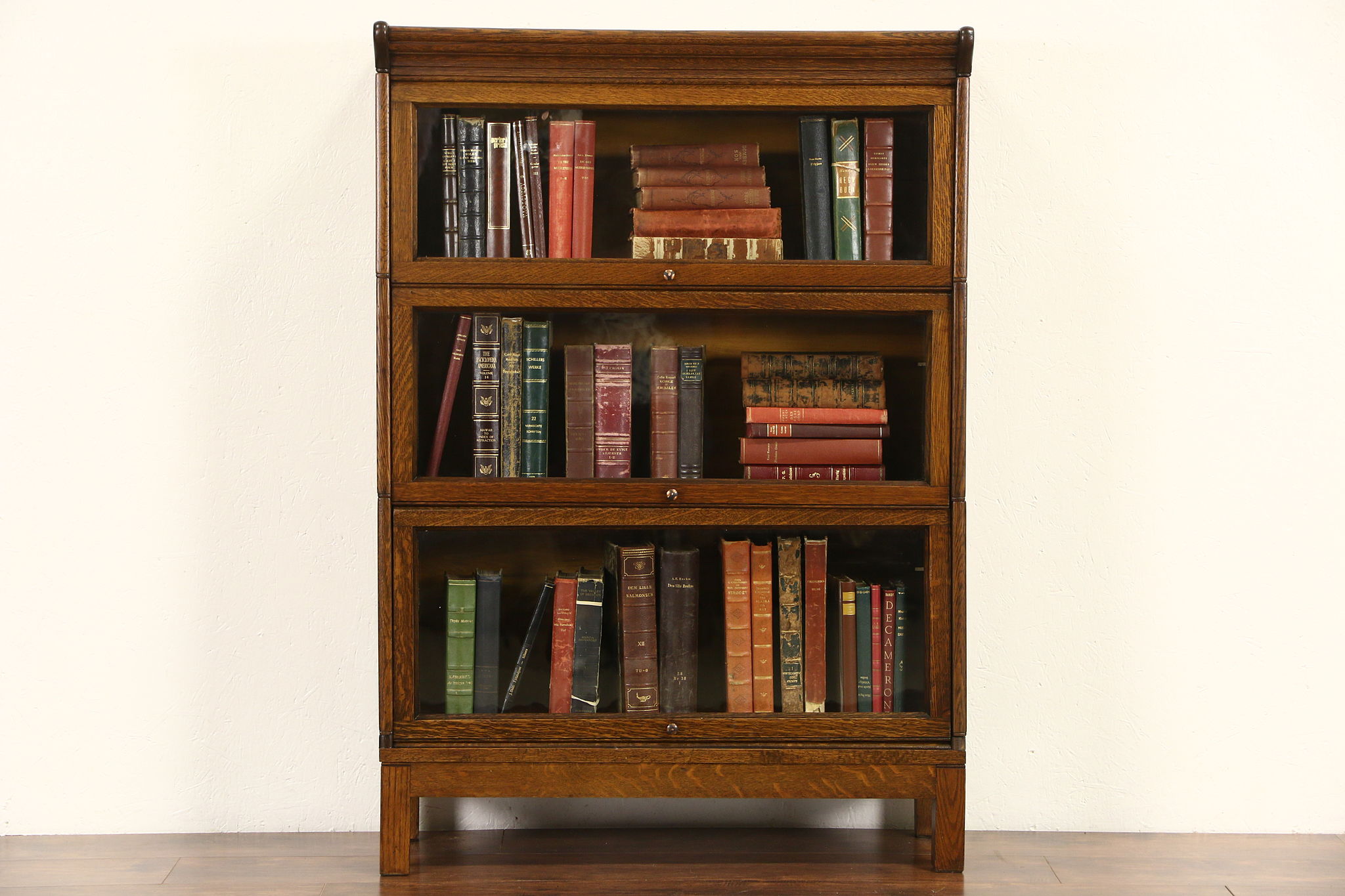 Oak Lawyer 1900 Antique Three Stack Bookcase, Signed Lundstrom NY