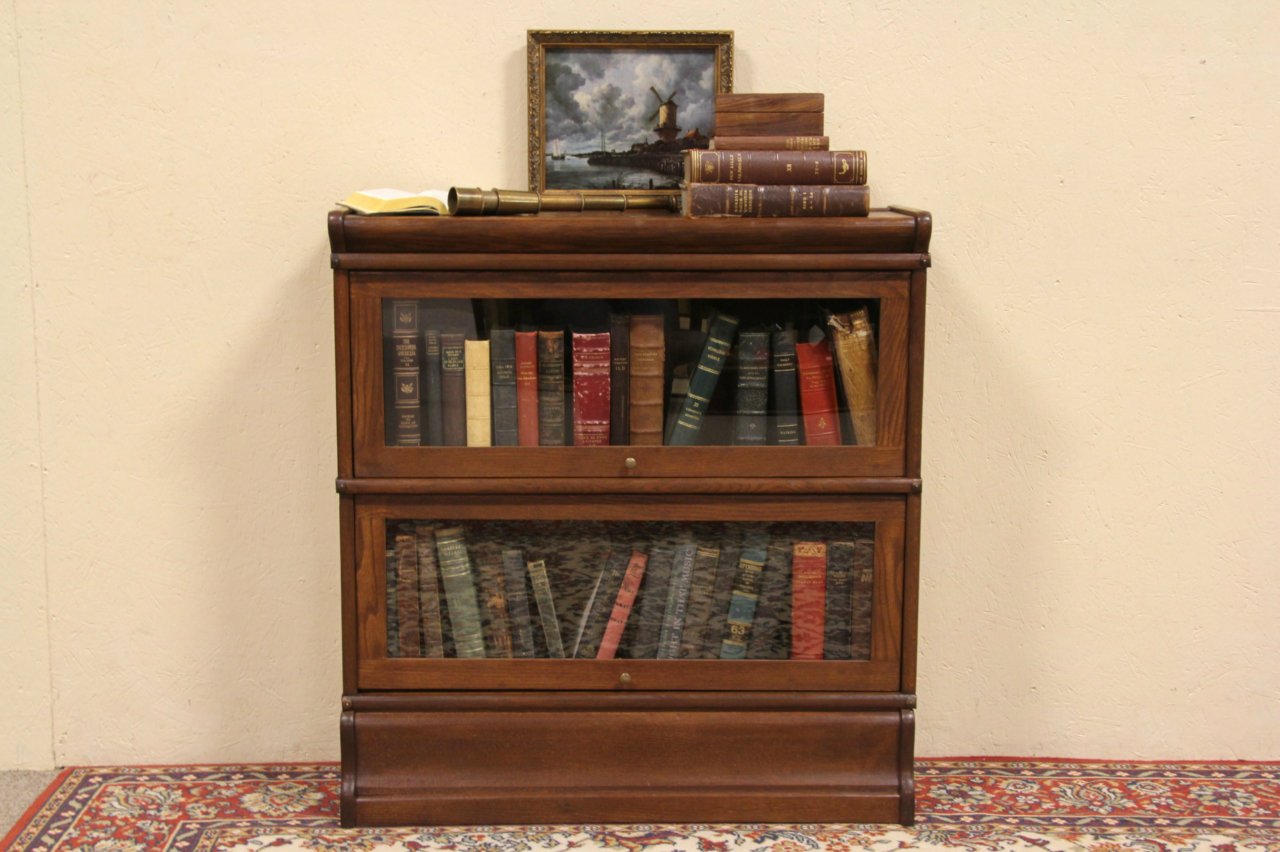 Oak 2 Stack Antique 1900 Lawyer Bookcase