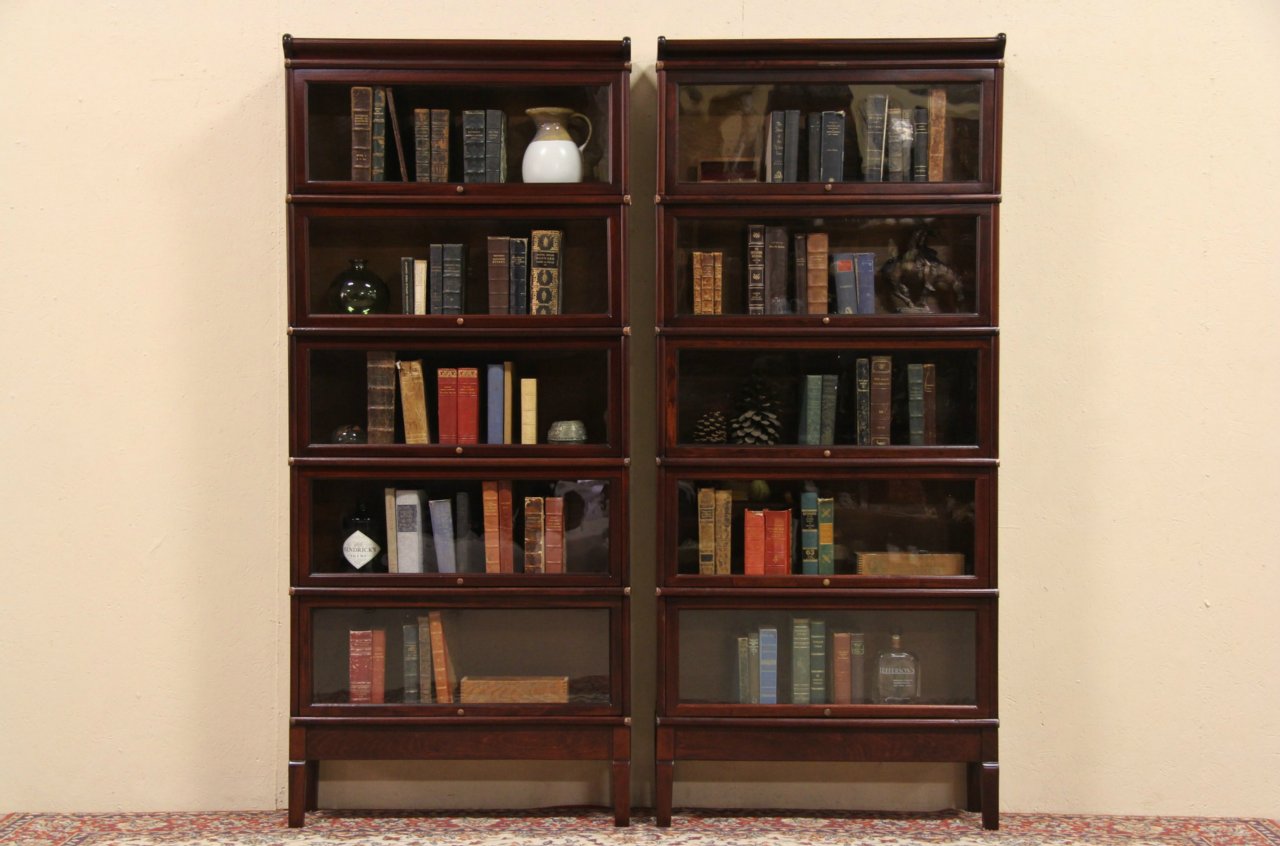 Pair of 5 Stack Antique 1910 Lawyer Bookcases signed Macey