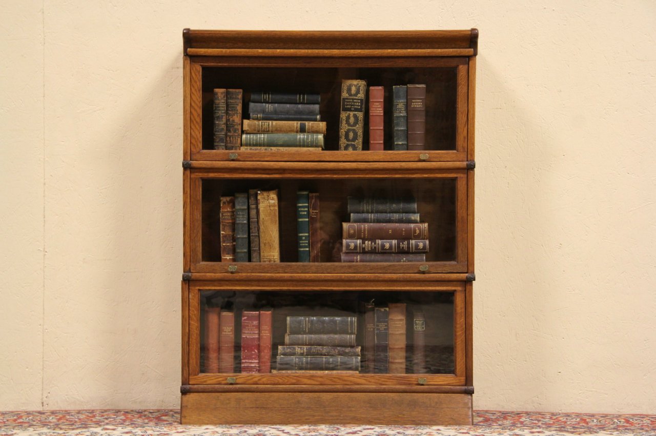 Arts & Crafts 3 Stack Oak 1910 Antique Lawyer Bookcase